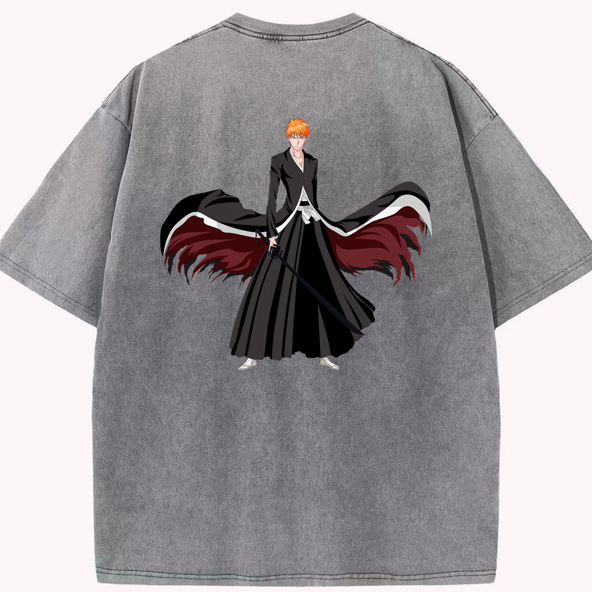 （画像用） ブリーチ 黒崎一護（くろさき いちご）BLEACH Kurosaki Ichigo 綿100% ヴィンテージ風 半袖Tシャツ（背面プリント）