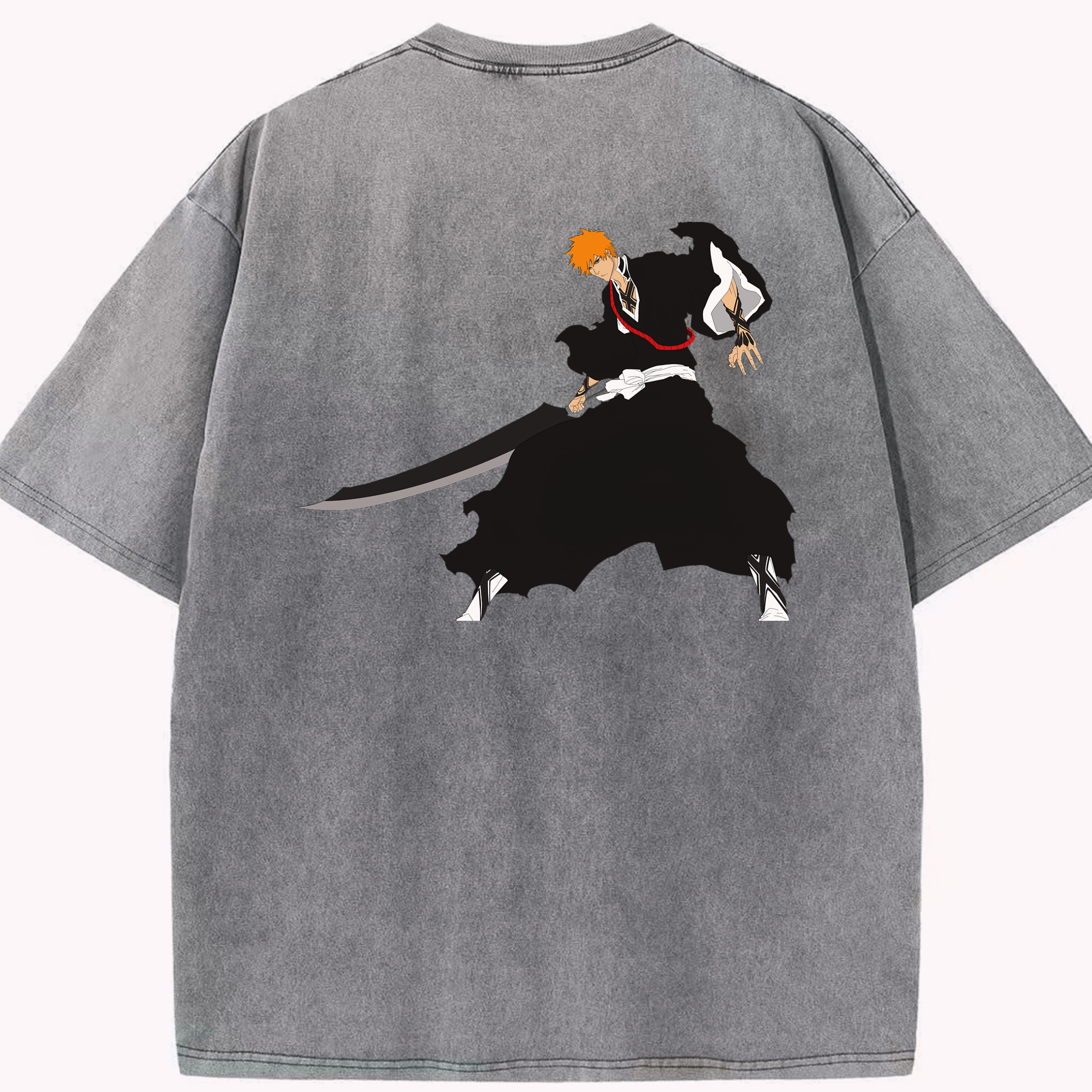 （画像用） ブリーチ 黒崎一護（くろさき いちご）BLEACH Kurosaki Ichigo 綿100% ヴィンテージ風 半袖Tシャツ（背面プリント）