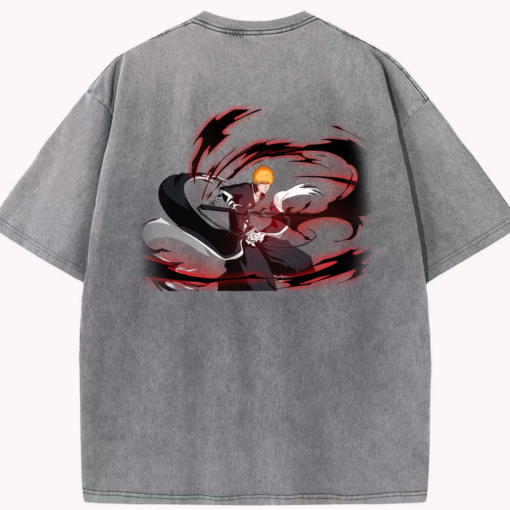 （画像用） ブリーチ 黒崎一護（くろさき いちご）BLEACH Kurosaki Ichigo 綿100% ヴィンテージ風 半袖Tシャツ（背面プリント）