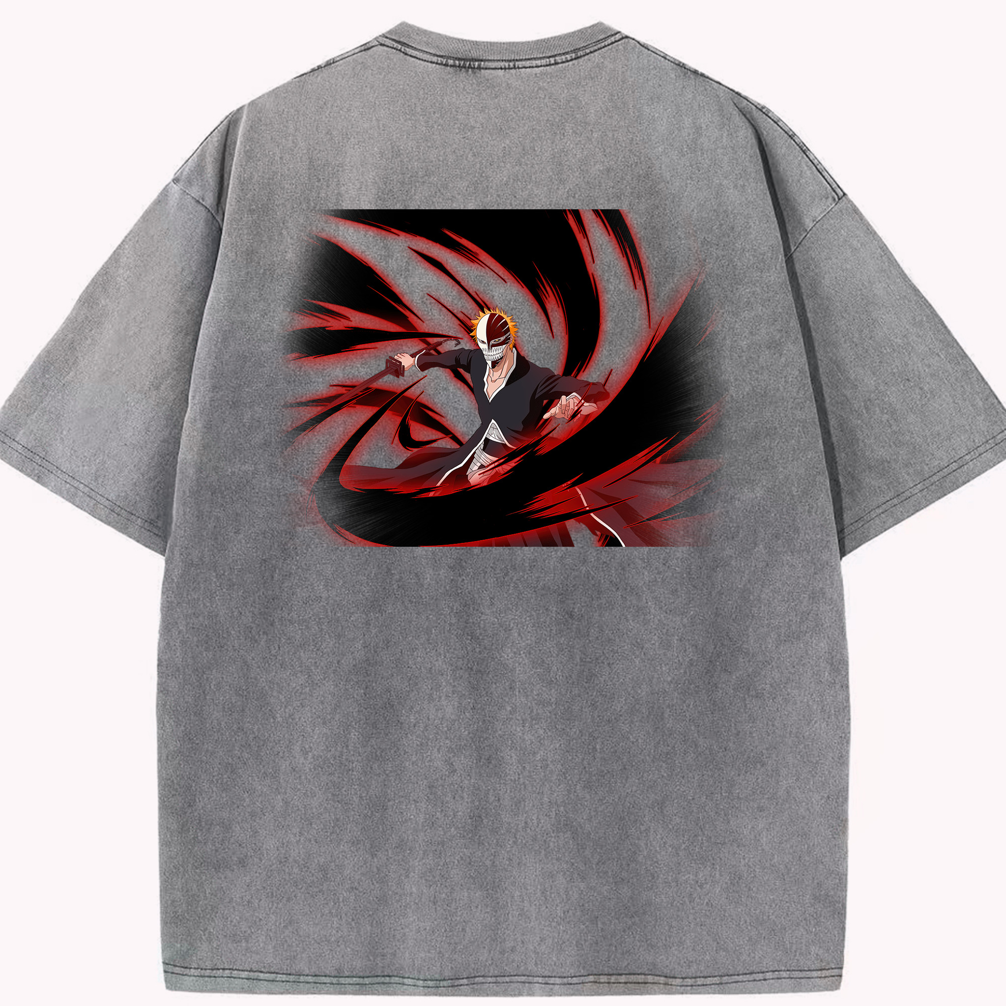 （画像用） ブリーチ 黒崎一護（くろさき いちご）BLEACH Kurosaki Ichigo 綿100% ヴィンテージ風 半袖Tシャツ（背面プリント）