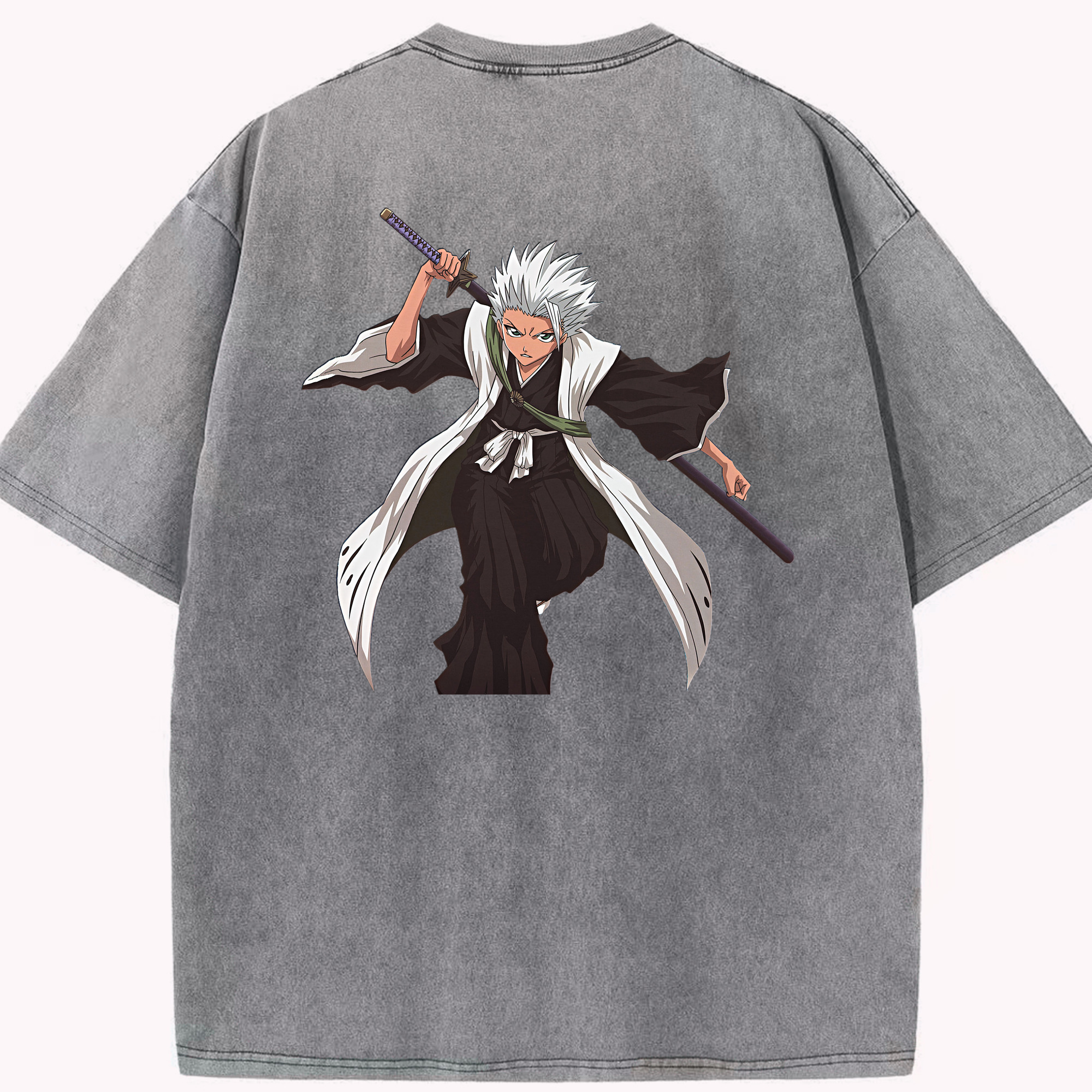 （画像用） ブリーチ 日番谷冬獅郎（ひつがや とうしろう） BLEACH Hitsugaya Toushirou 綿100% ヴィンテージ風 半袖Tシャツ（背面プリント）