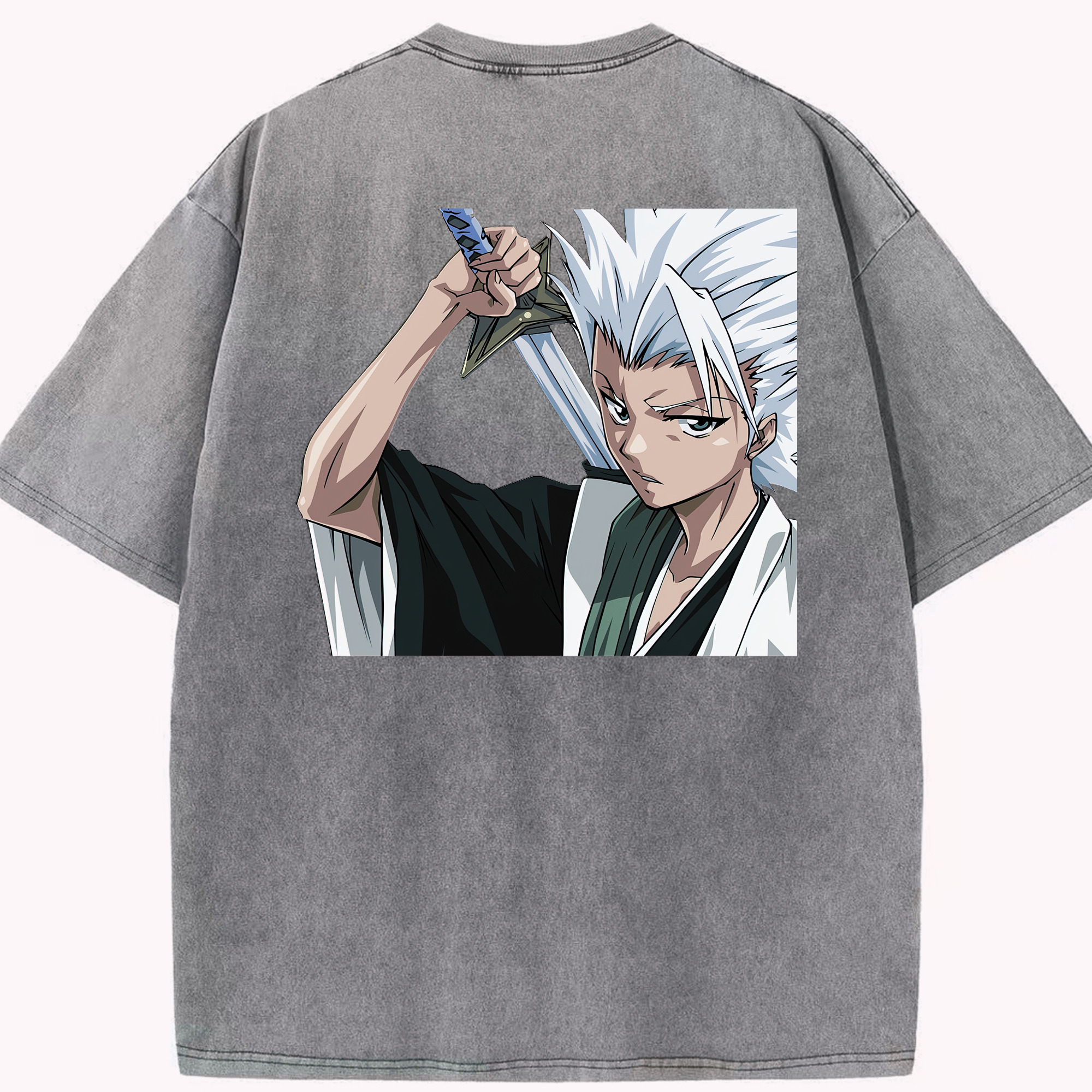 （画像用） ブリーチ 日番谷冬獅郎（ひつがや とうしろう） BLEACH Hitsugaya Toushirou 綿100% ヴィンテージ風 半袖Tシャツ（背面プリント）