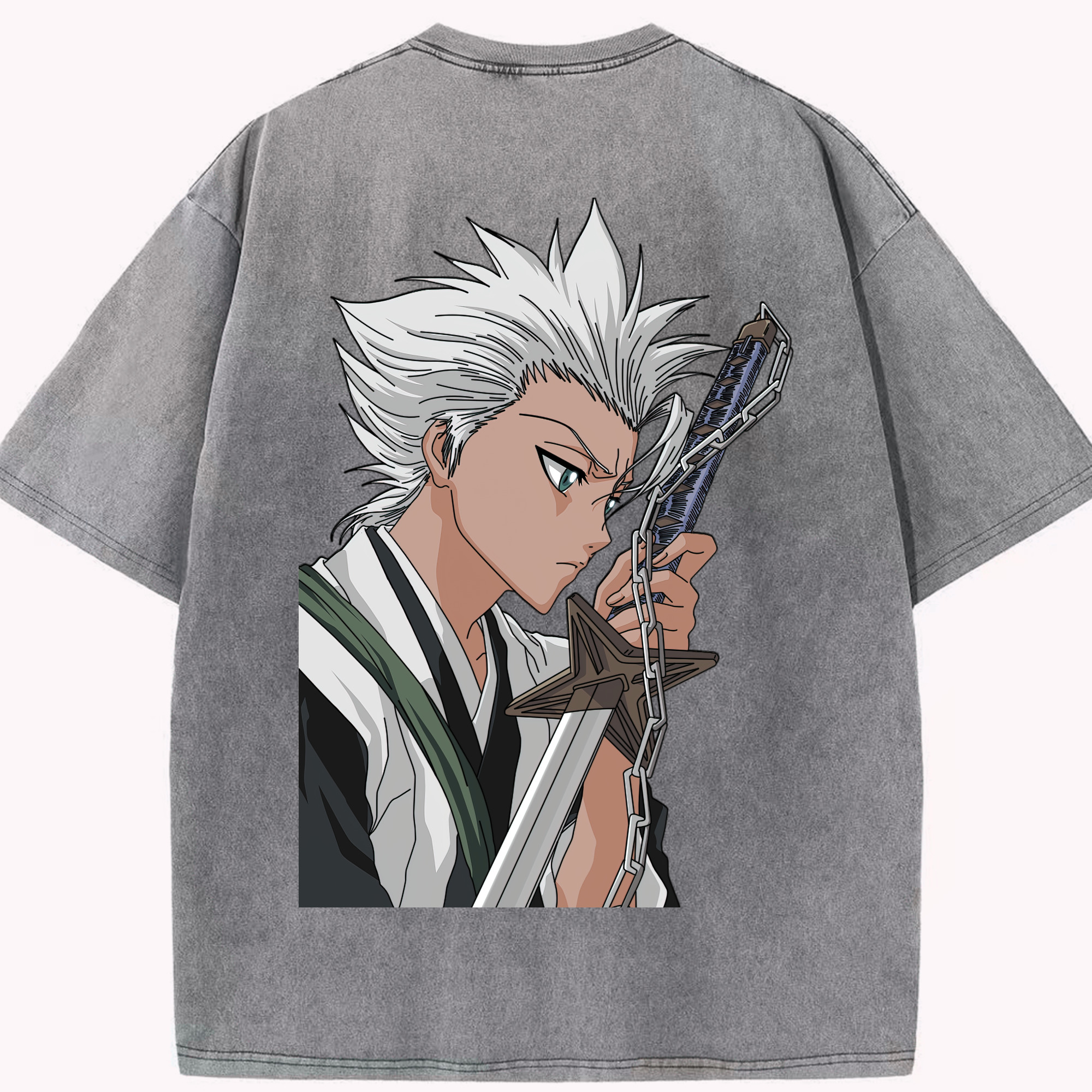 （画像用） ブリーチ 日番谷冬獅郎（ひつがや とうしろう） BLEACH Hitsugaya Toushirou 綿100% ヴィンテージ風 半袖Tシャツ（背面プリント）
