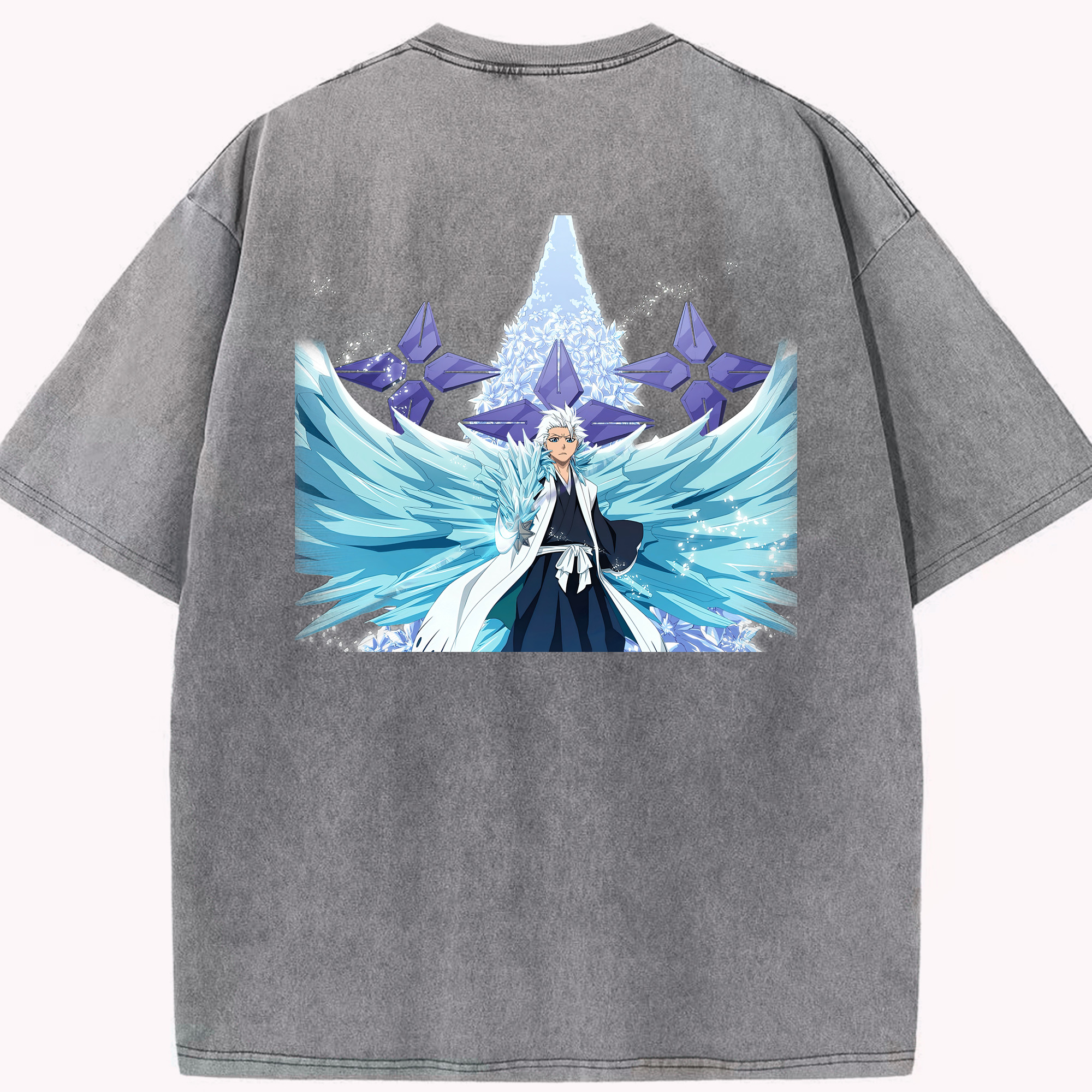 （画像用） ブリーチ 日番谷冬獅郎（ひつがや とうしろう） BLEACH Hitsugaya Toushirou 綿100% ヴィンテージ風 半袖Tシャツ（背面プリント）