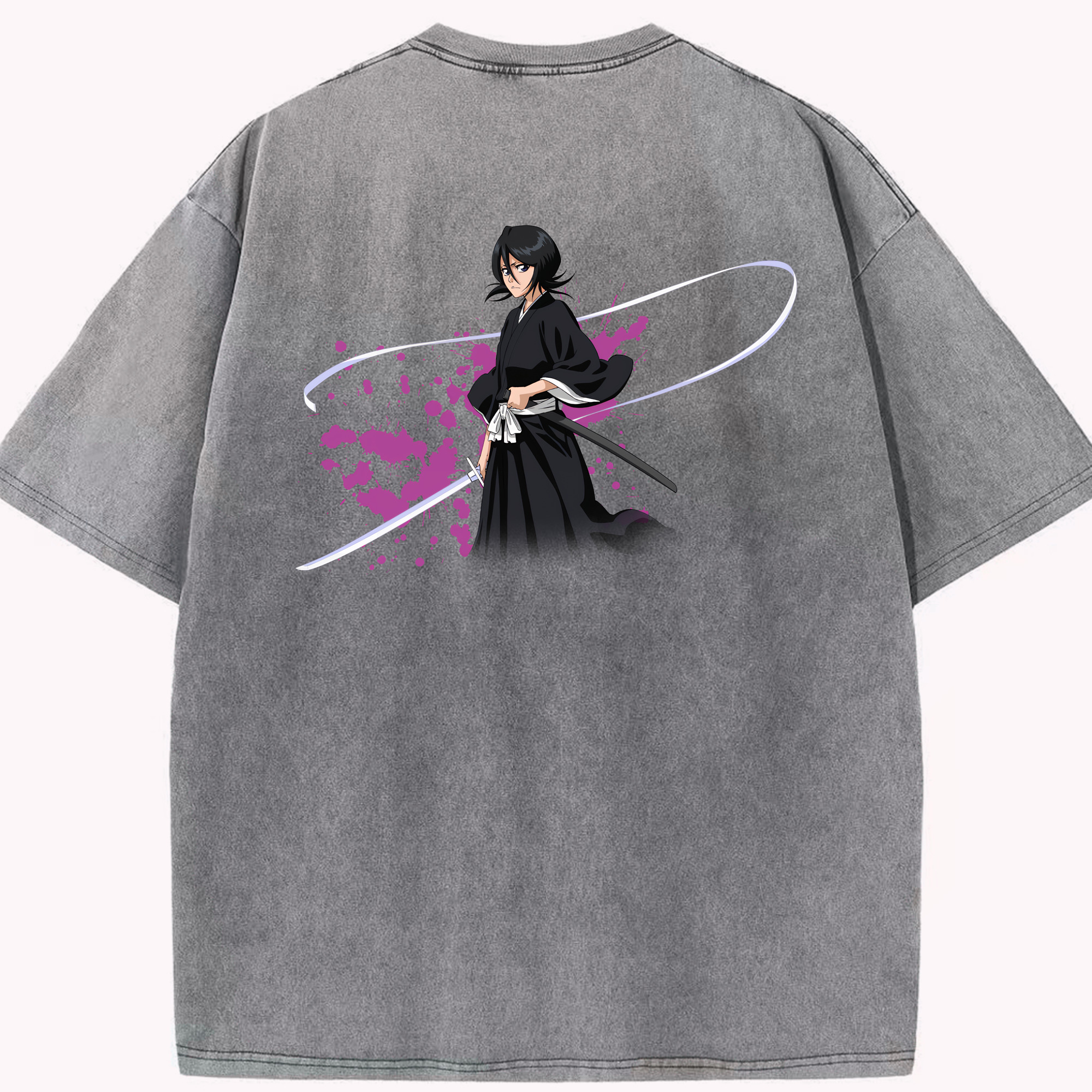 （画像用） ブリーチ 朽木ルキア BLEACH Kuchiki Rukia 綿100% ヴィンテージ風 半袖Tシャツ（背面プリント）