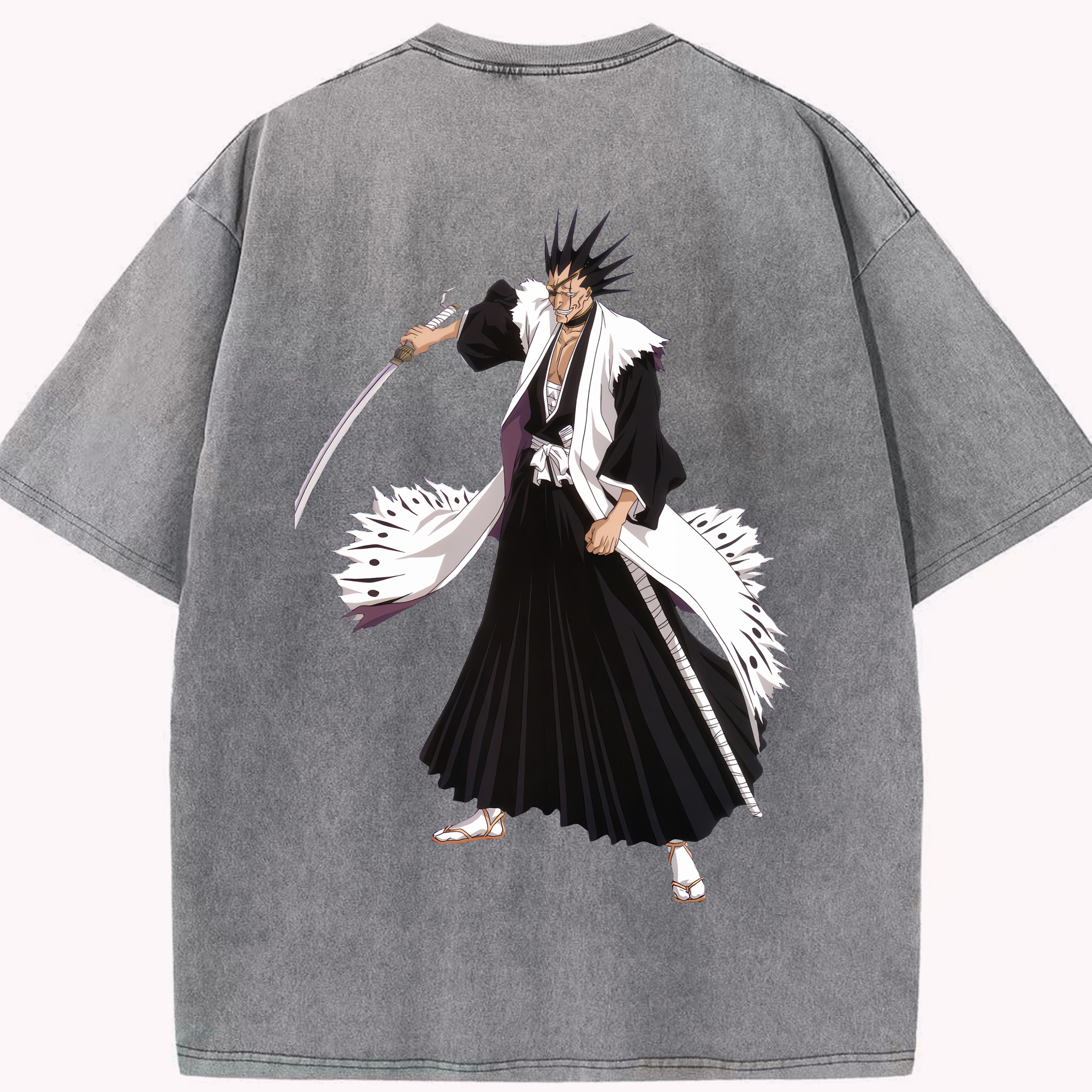 （画像用） ブリーチ ざらき けんぱち BLEACH Zaraki Kenpachi 綿100% ヴィンテージ風 半袖Tシャツ（背面プリント）