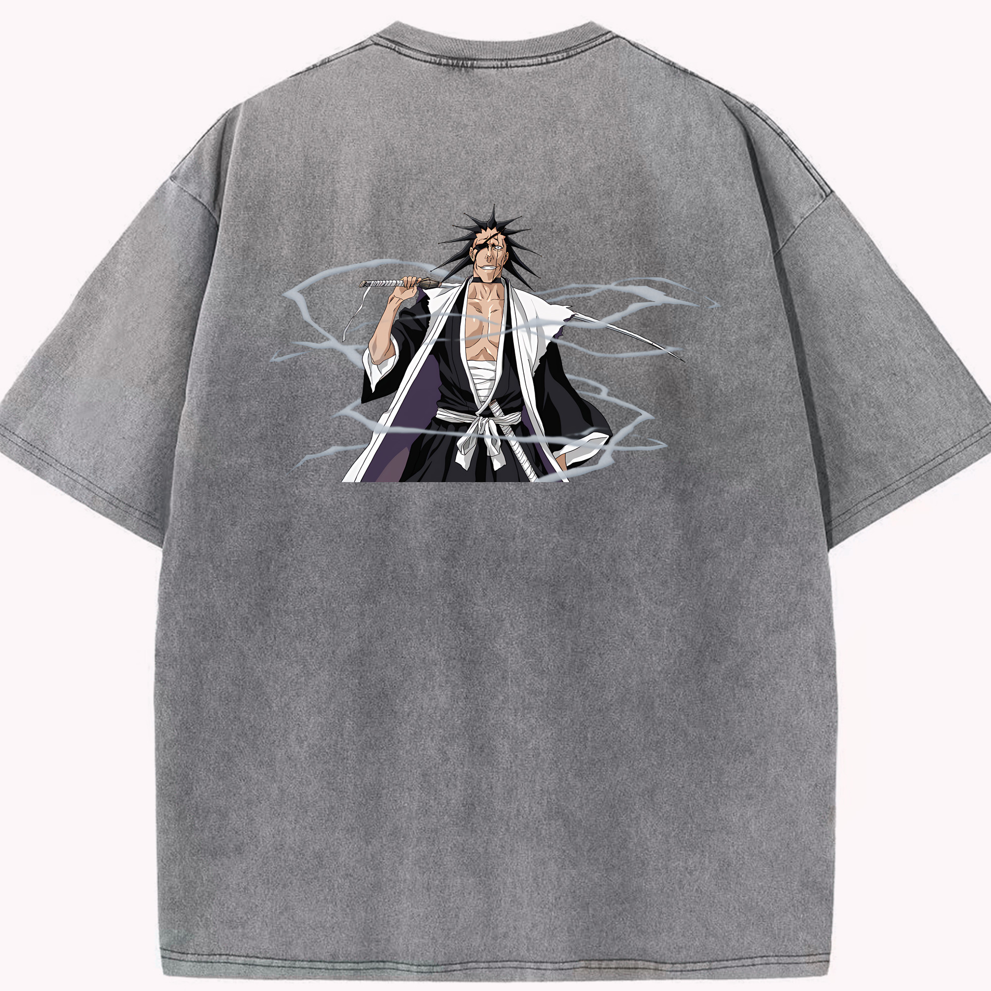 （画像用） ブリーチ ざらき けんぱち BLEACH Zaraki Kenpachi 綿100% ヴィンテージ風 半袖Tシャツ（背面プリント）