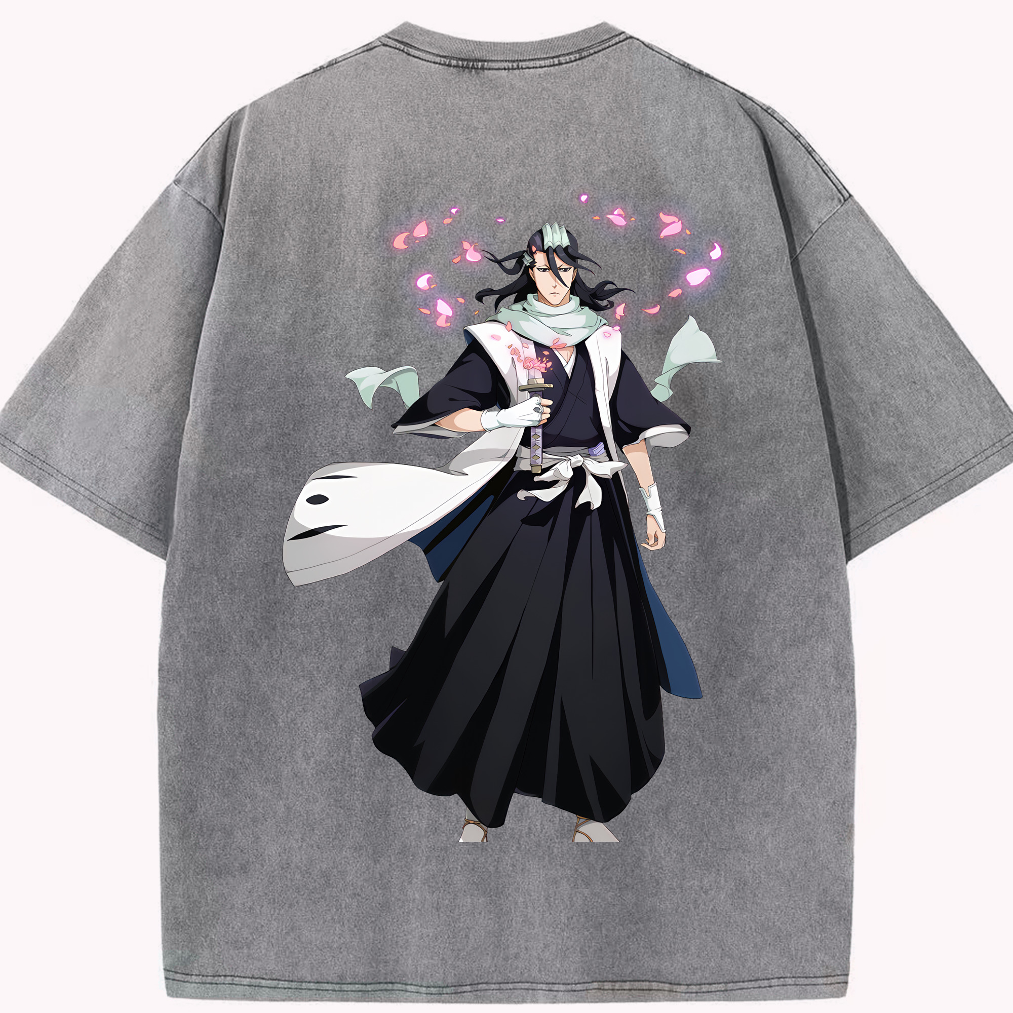 （画像用） ブリーチ くちき びゃくや BLEACH Kuchiki Byakuya 綿100% ヴィンテージ風 半袖Tシャツ（背面プリント）