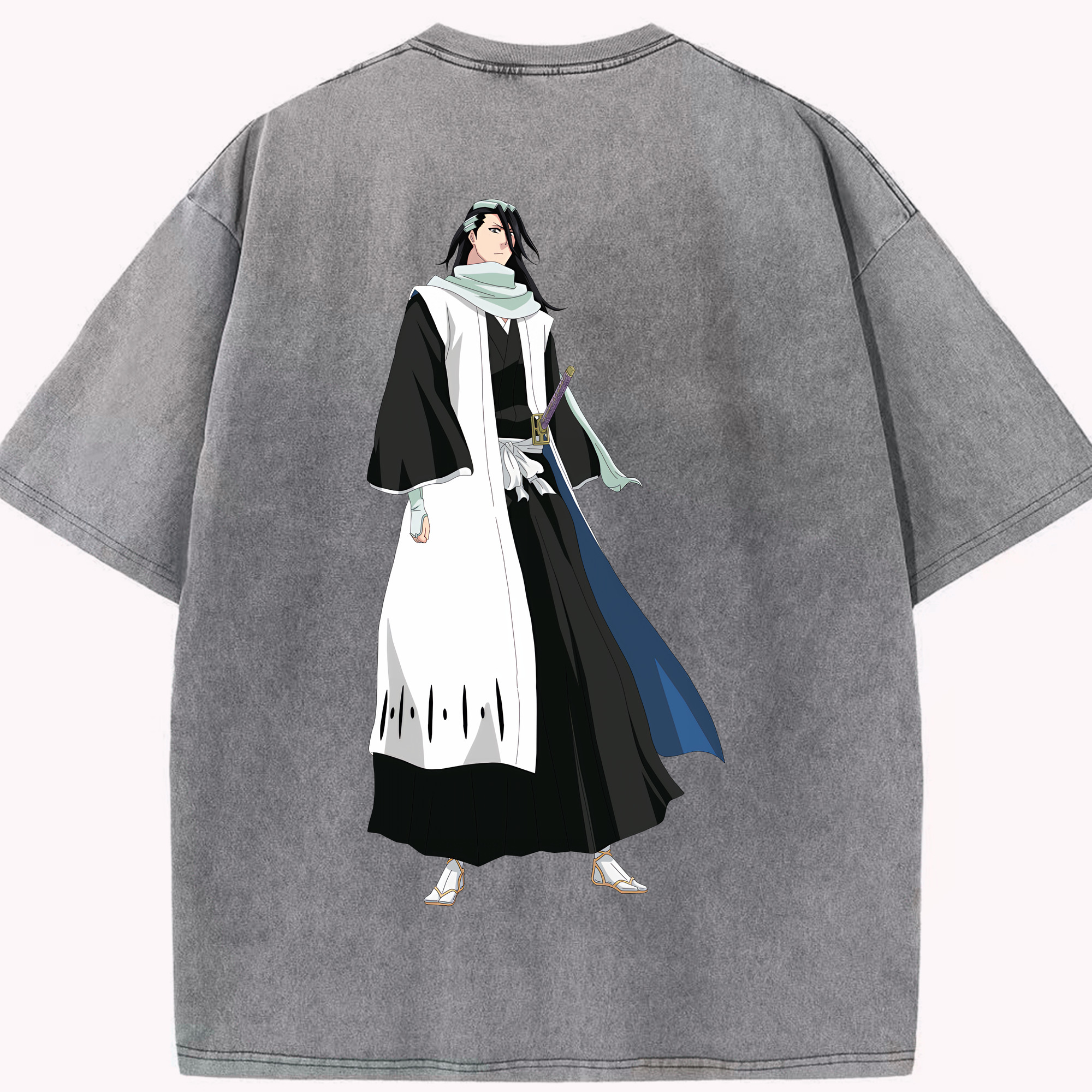 （画像用） ブリーチ くちき びゃくや BLEACH Kuchiki Byakuya 綿100% ヴィンテージ風 半袖Tシャツ（背面プリント）