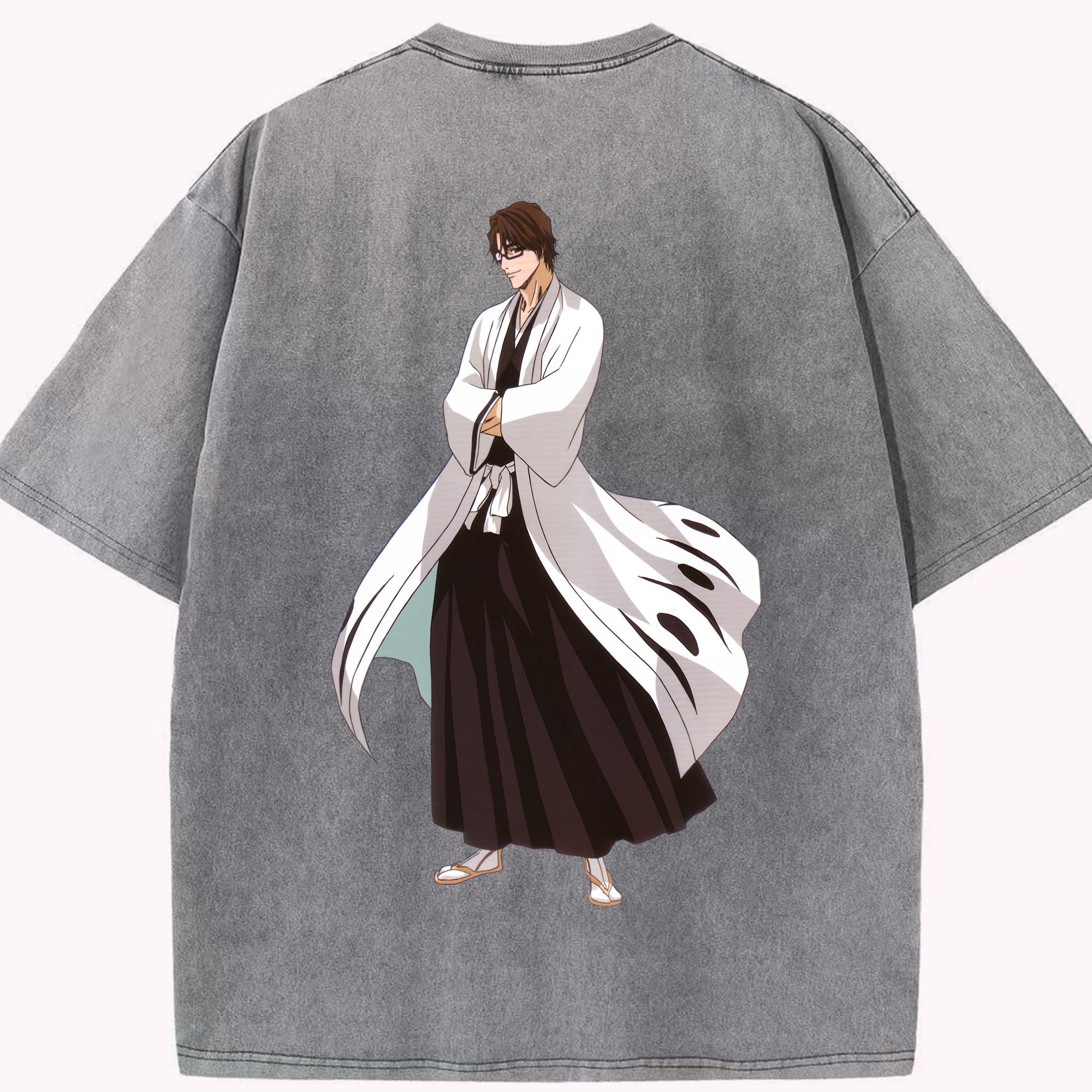 （画像用） ブリーチ 藍染 惣右介（あいぜん そうすけ） BLEACH Aizen Sousuke 綿100% ヴィンテージ風 半袖Tシャツ（背面プリント）