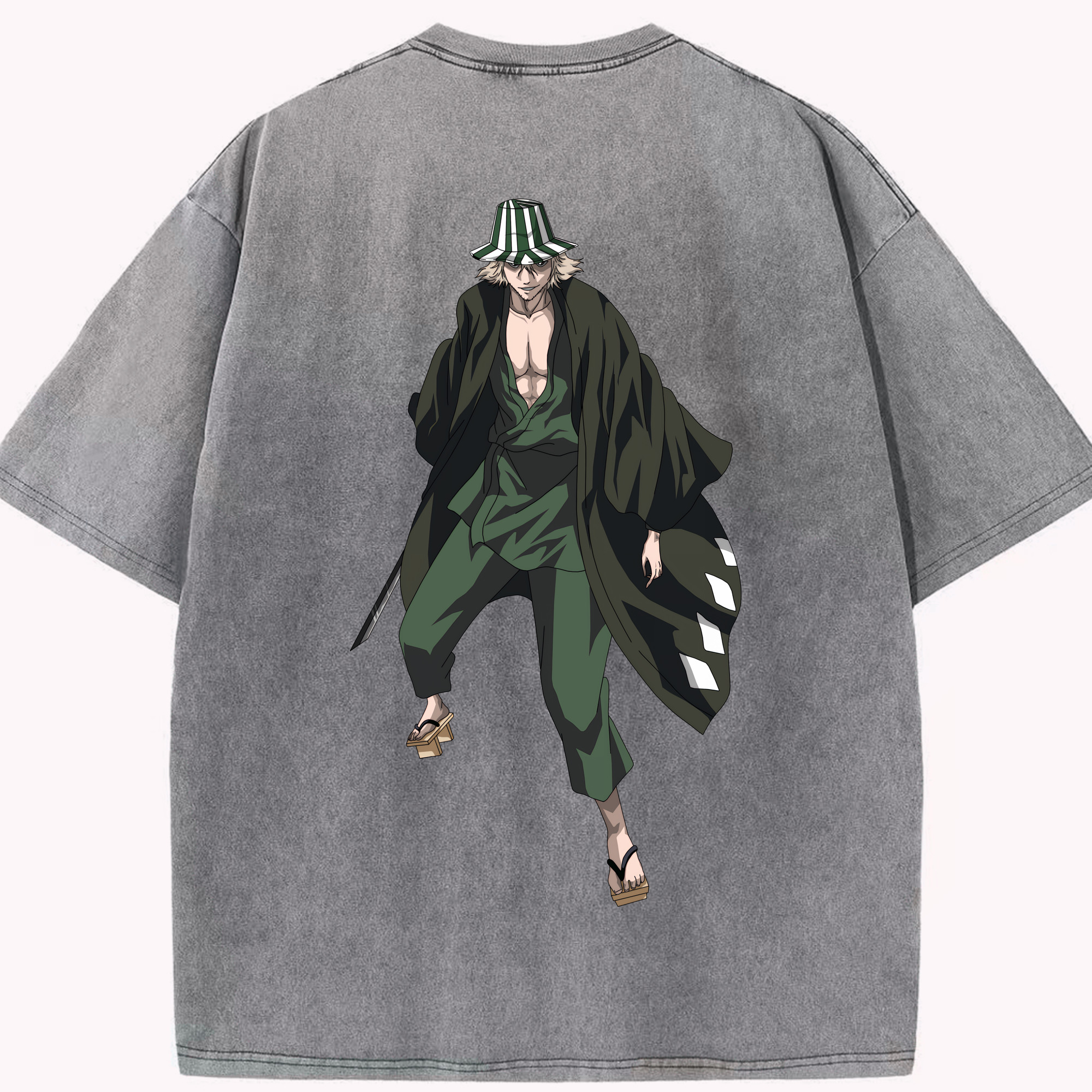 （画像用） "ブリーチ 浦原 喜助（うらはら きすけ） BLEACH Urahara Kisuke " 綿100% ヴィンテージ風 半袖Tシャツ（背面プリント）