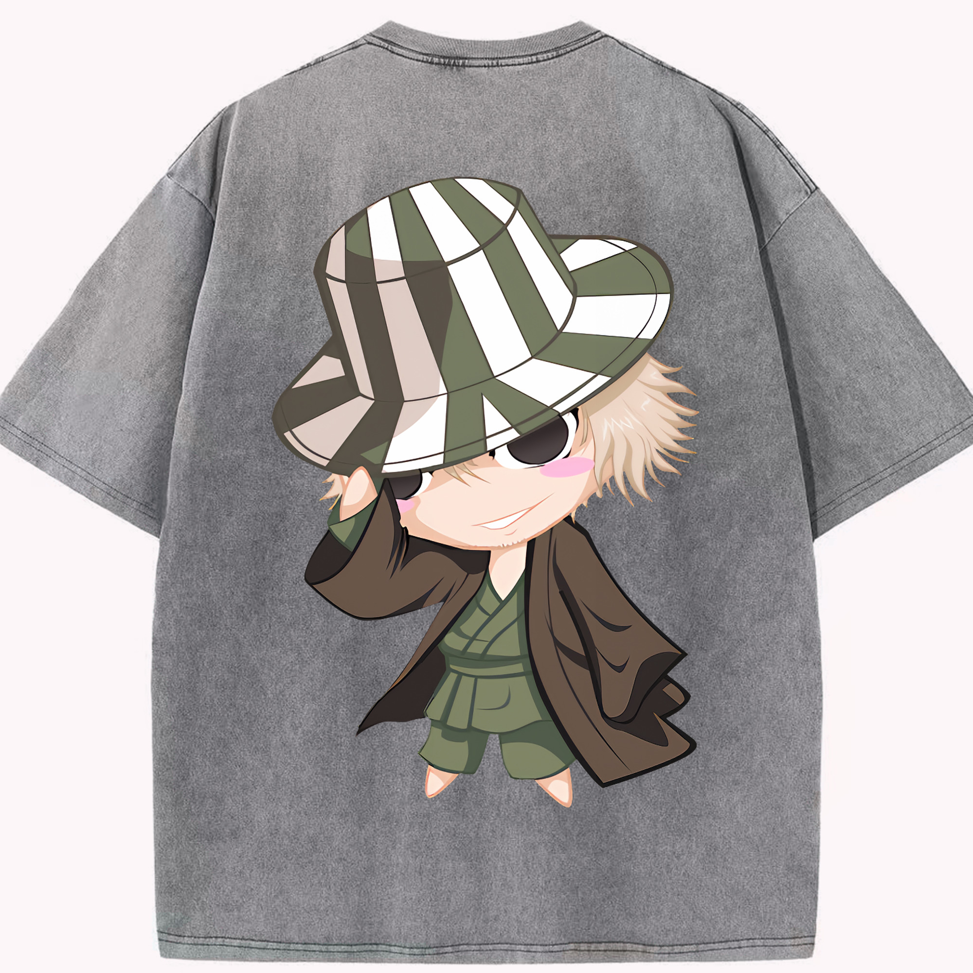 （画像用） "ブリーチ 浦原 喜助（うらはら きすけ） BLEACH Urahara Kisuke " 綿100% ヴィンテージ風 半袖Tシャツ（背面プリント）