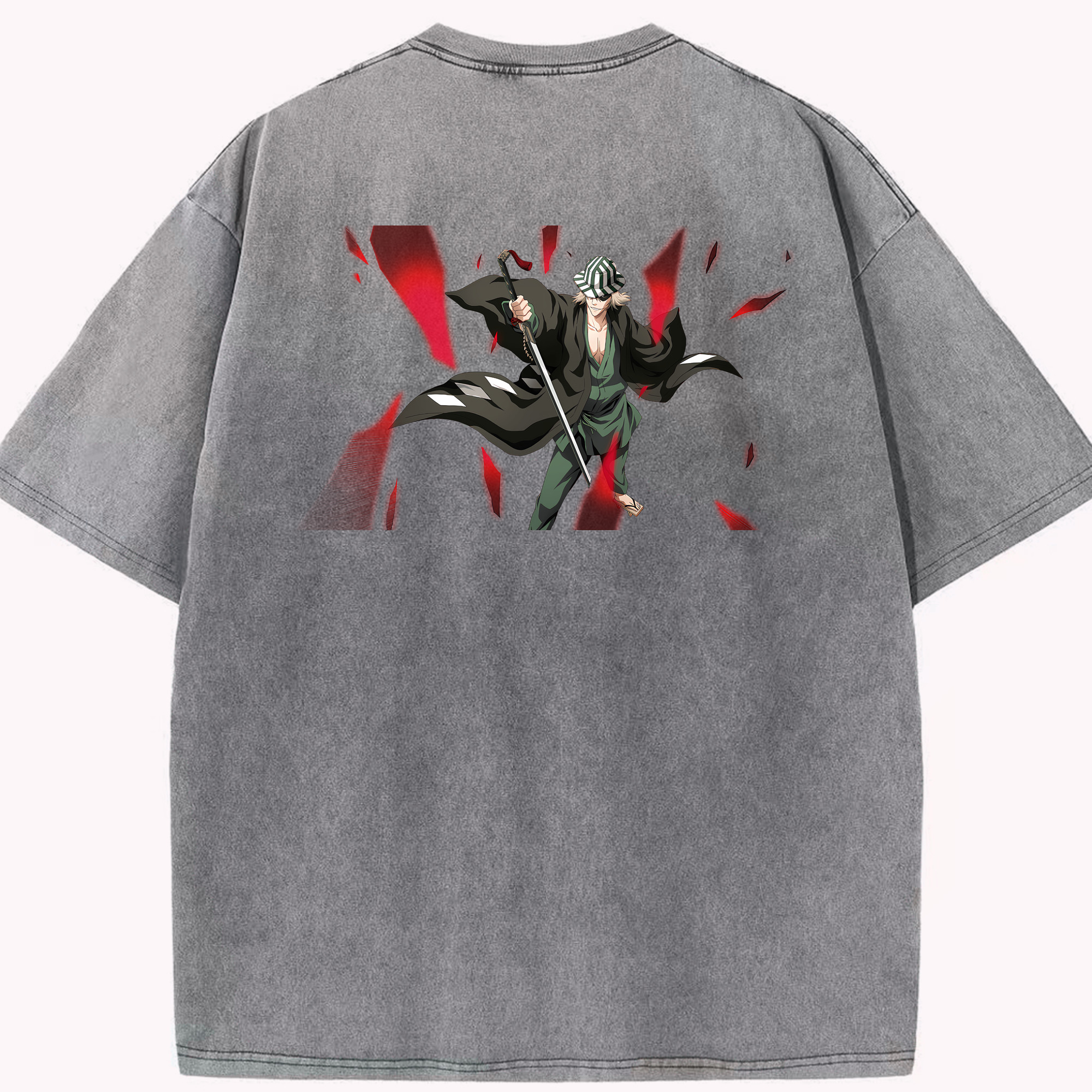 （画像用） "ブリーチ 浦原 喜助（うらはら きすけ） BLEACH Urahara Kisuke " 綿100% ヴィンテージ風 半袖Tシャツ（背面プリント）