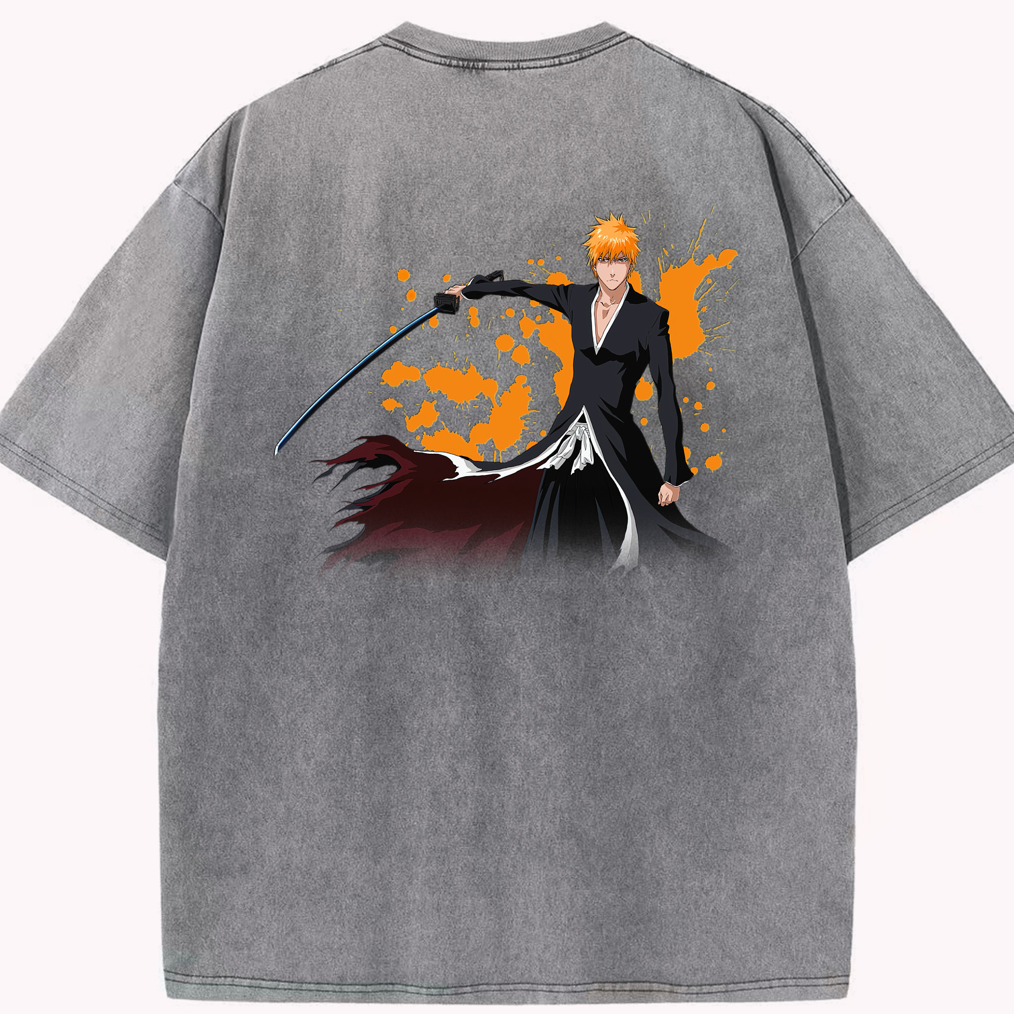 （画像用） ブリーチ 黒崎一護（くろさき いちご）BLEACH Kurosaki Ichigo 綿100% ヴィンテージ風 半袖Tシャツ（背面プリント）