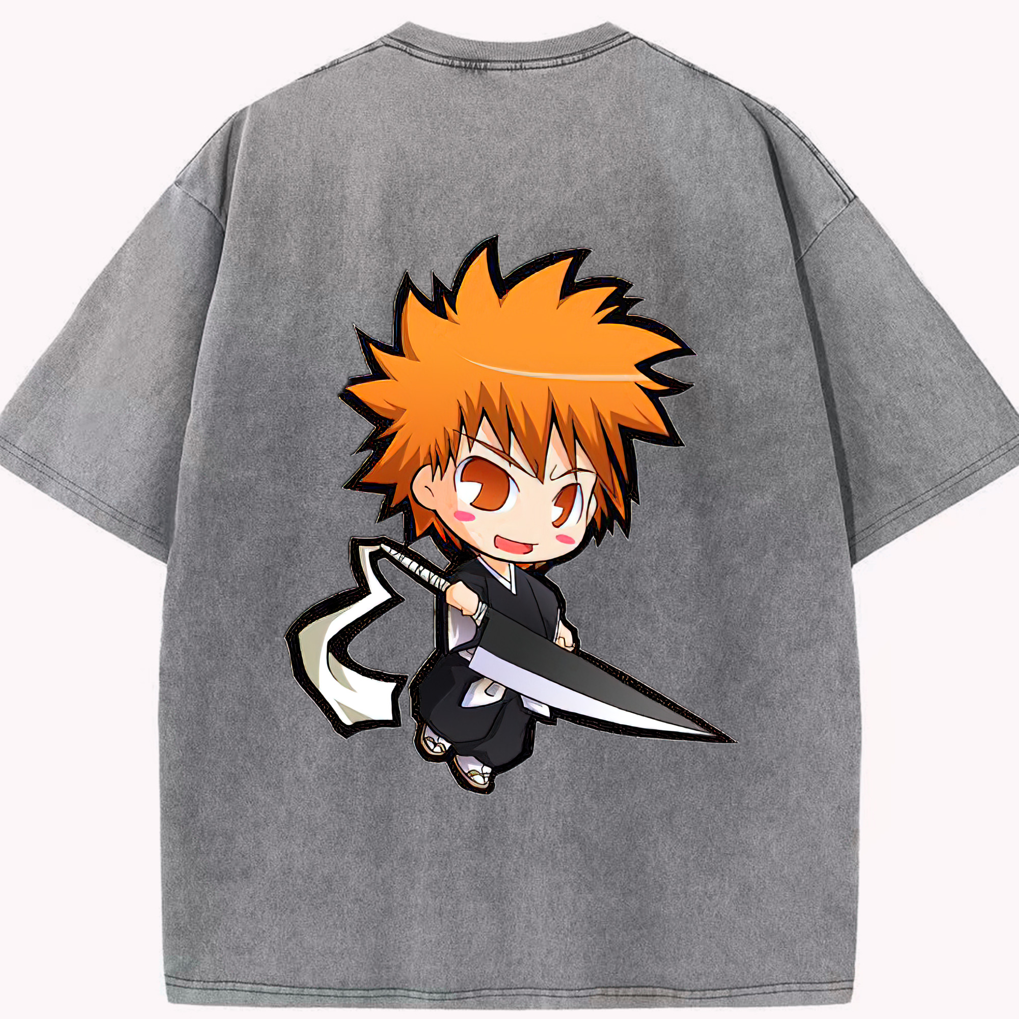 （画像用） ブリーチ 黒崎一護（くろさき いちご）BLEACH Kurosaki Ichigo 綿100% ヴィンテージ風 半袖Tシャツ（背面プリント）