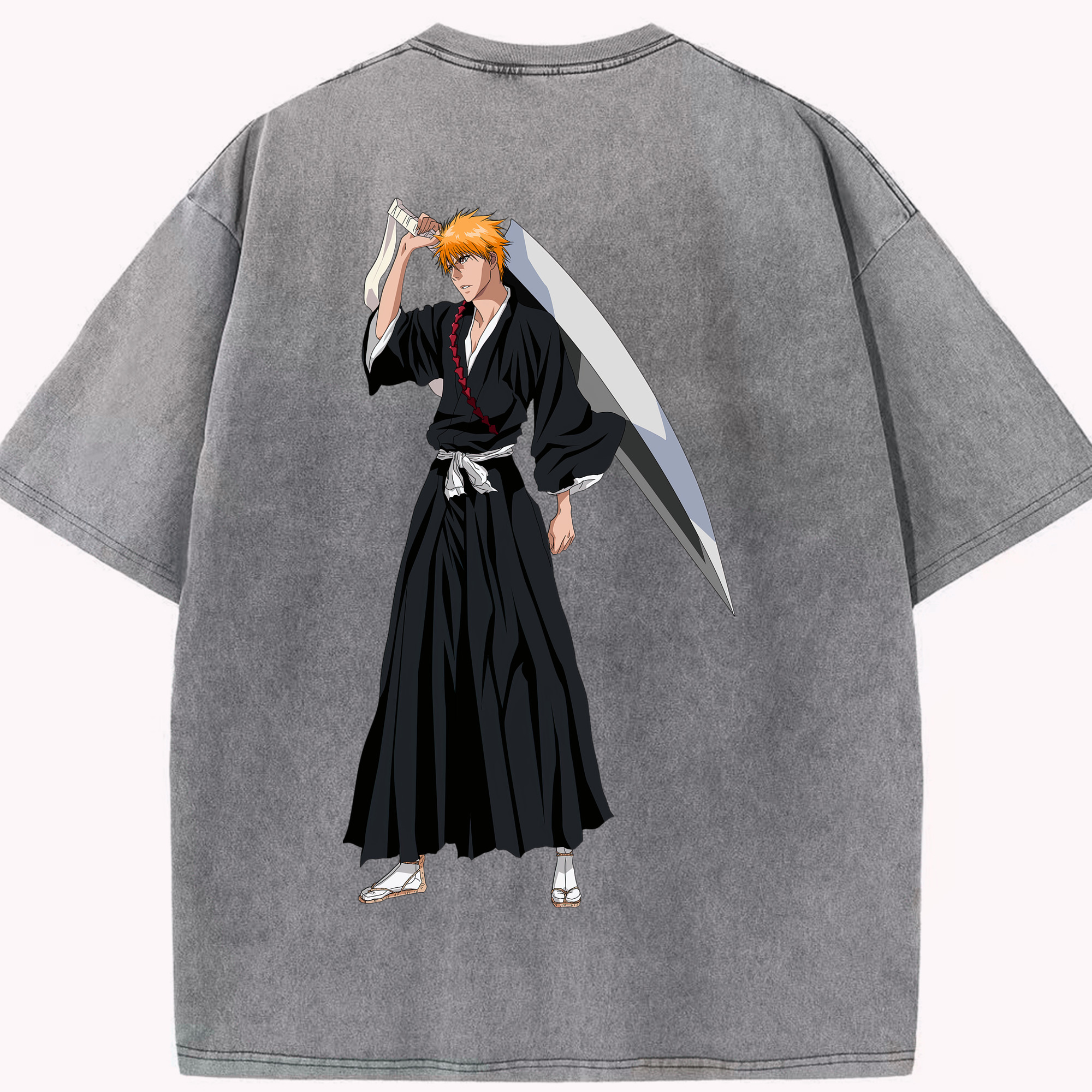 （画像用） ブリーチ 黒崎一護（くろさき いちご）BLEACH Kurosaki Ichigo 綿100% ヴィンテージ風 半袖Tシャツ（背面プリント）
