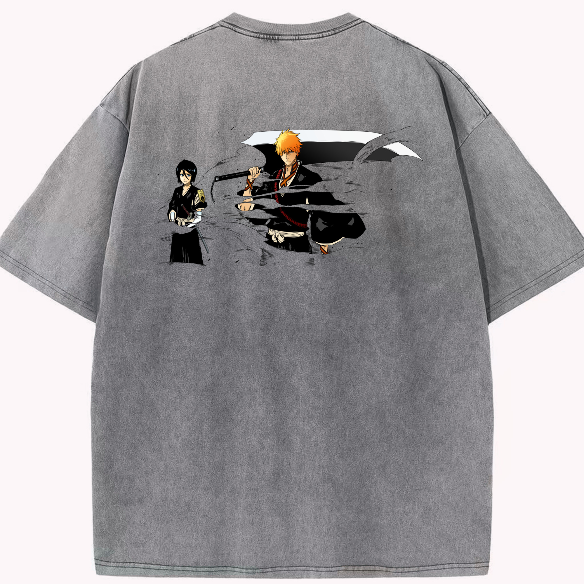 （画像用） ブリーチ 黒崎一護（くろさき いちご）BLEACH Kurosaki Ichigo 綿100% ヴィンテージ風 半袖Tシャツ（背面プリント）