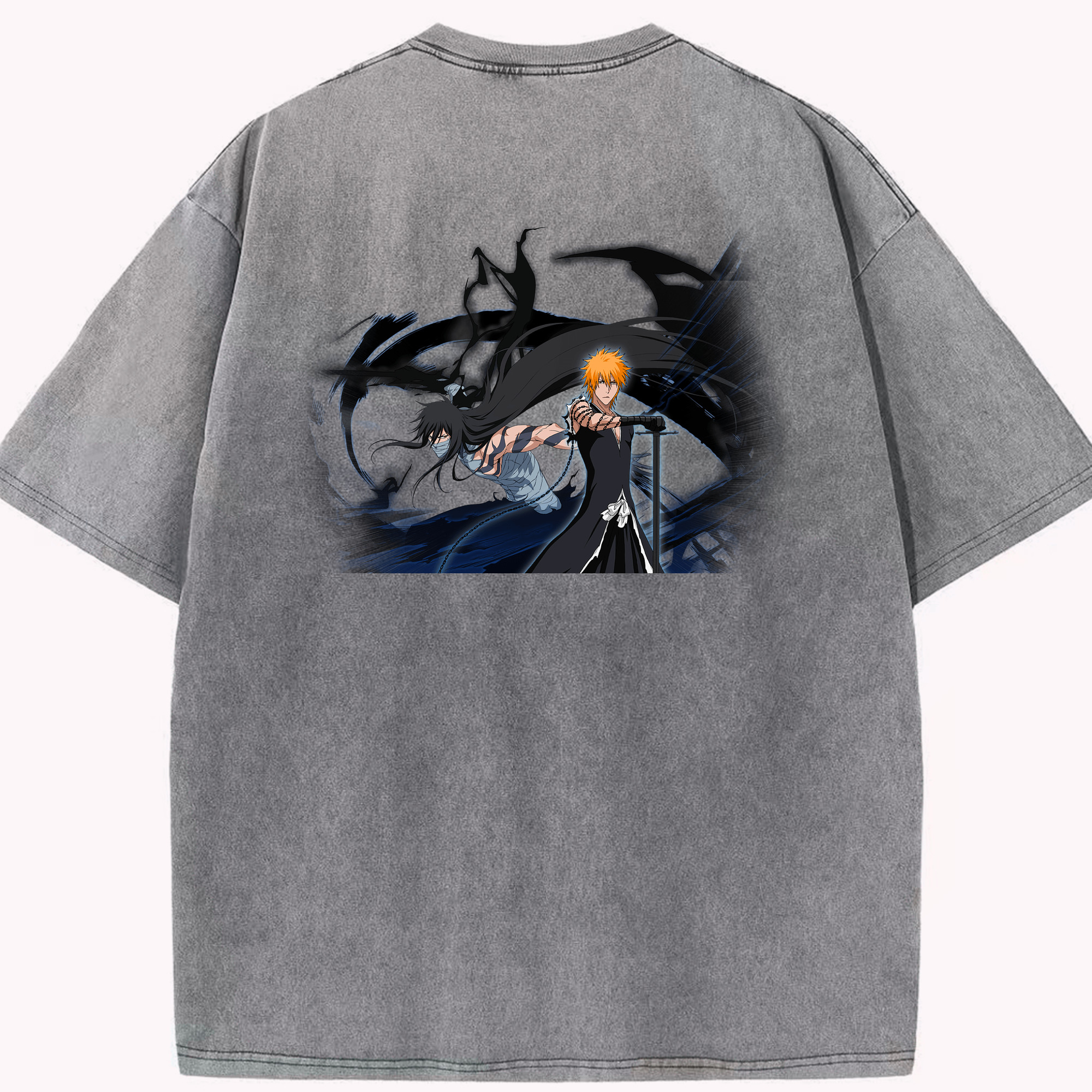 （画像用） ブリーチ 黒崎一護（くろさき いちご）BLEACH Kurosaki Ichigo 綿100% ヴィンテージ風 半袖Tシャツ（背面プリント）
