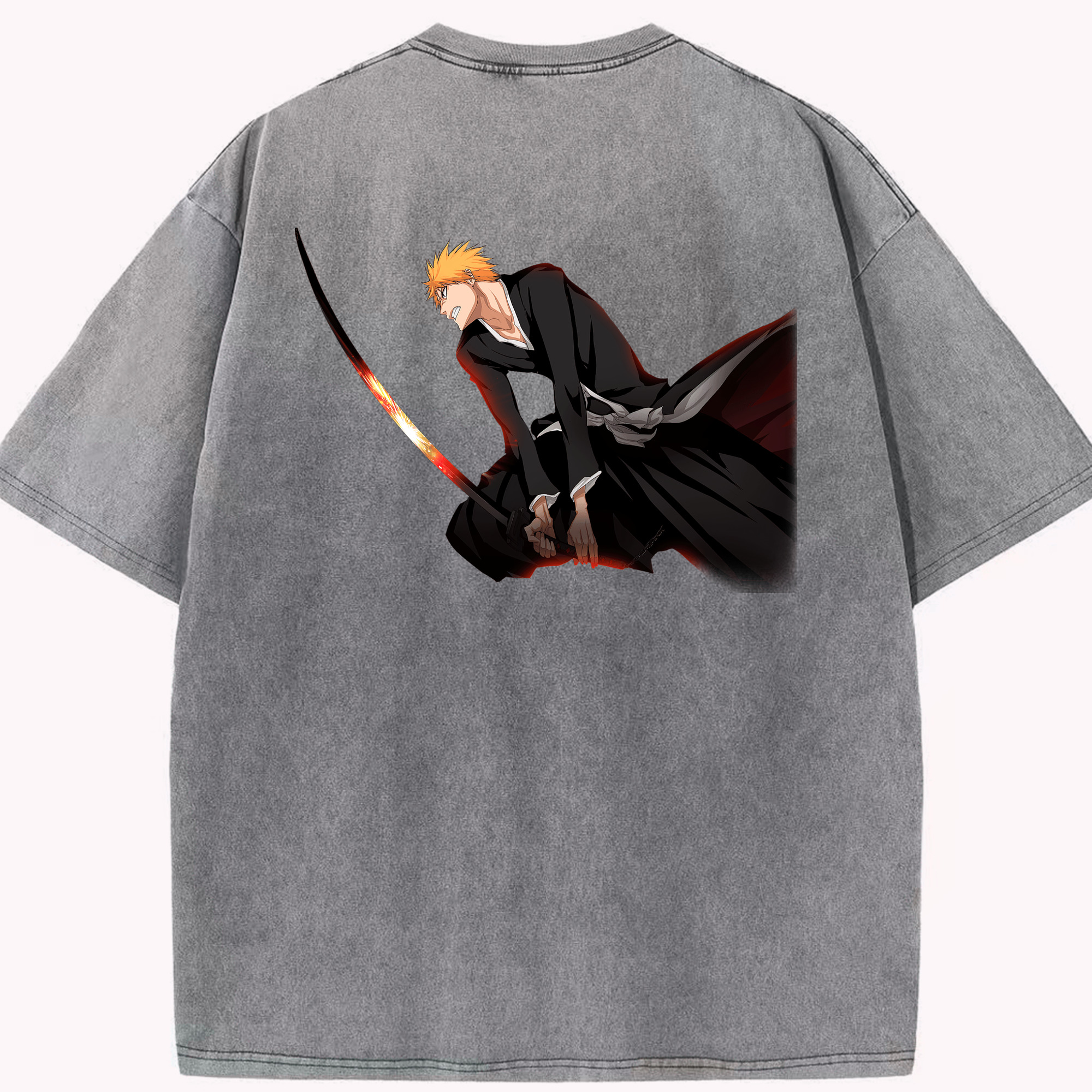 （画像用） ブリーチ 黒崎一護（くろさき いちご）BLEACH Kurosaki Ichigo 綿100% ヴィンテージ風 半袖Tシャツ（背面プリント）