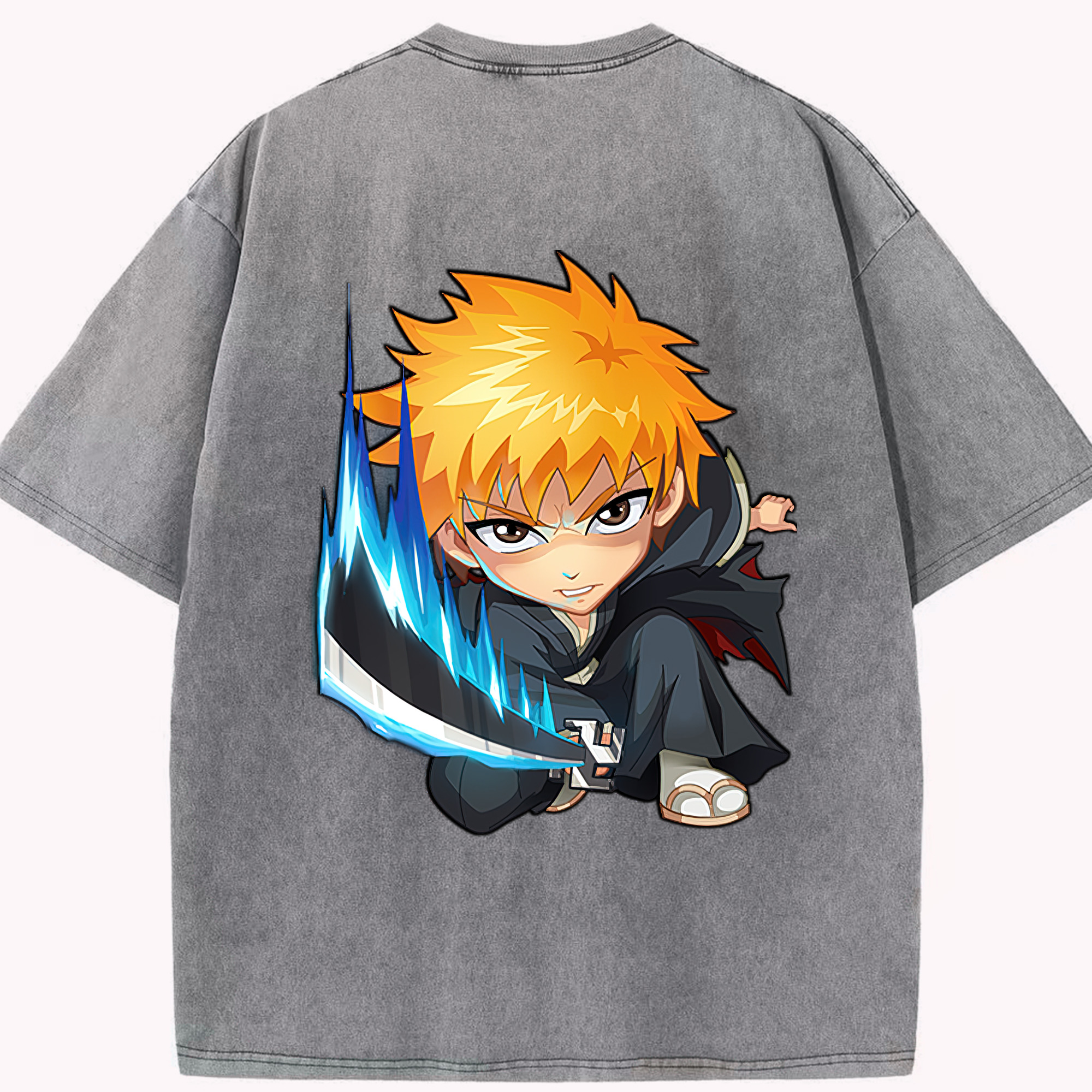 （画像用） ブリーチ 黒崎一護（くろさき いちご）BLEACH Kurosaki Ichigo 綿100% ヴィンテージ風 半袖Tシャツ（背面プリント）