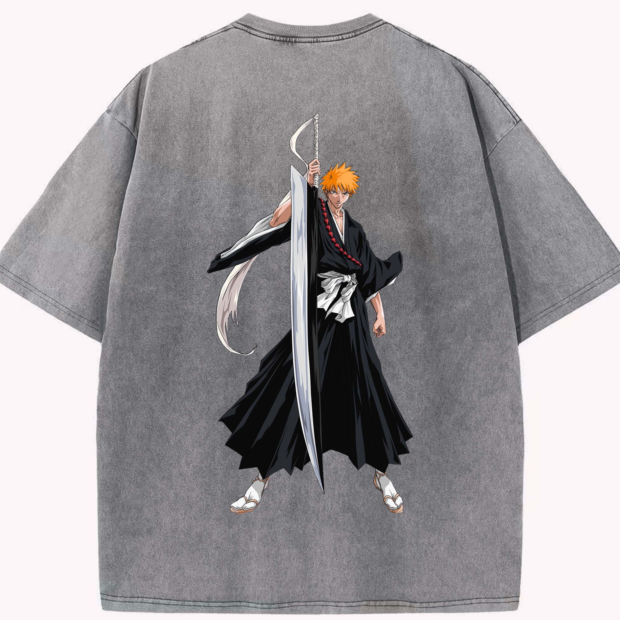 （画像用） ブリーチ 黒崎一護（くろさき いちご）BLEACH Kurosaki Ichigo 綿100% ヴィンテージ風 半袖Tシャツ（背面プリント）