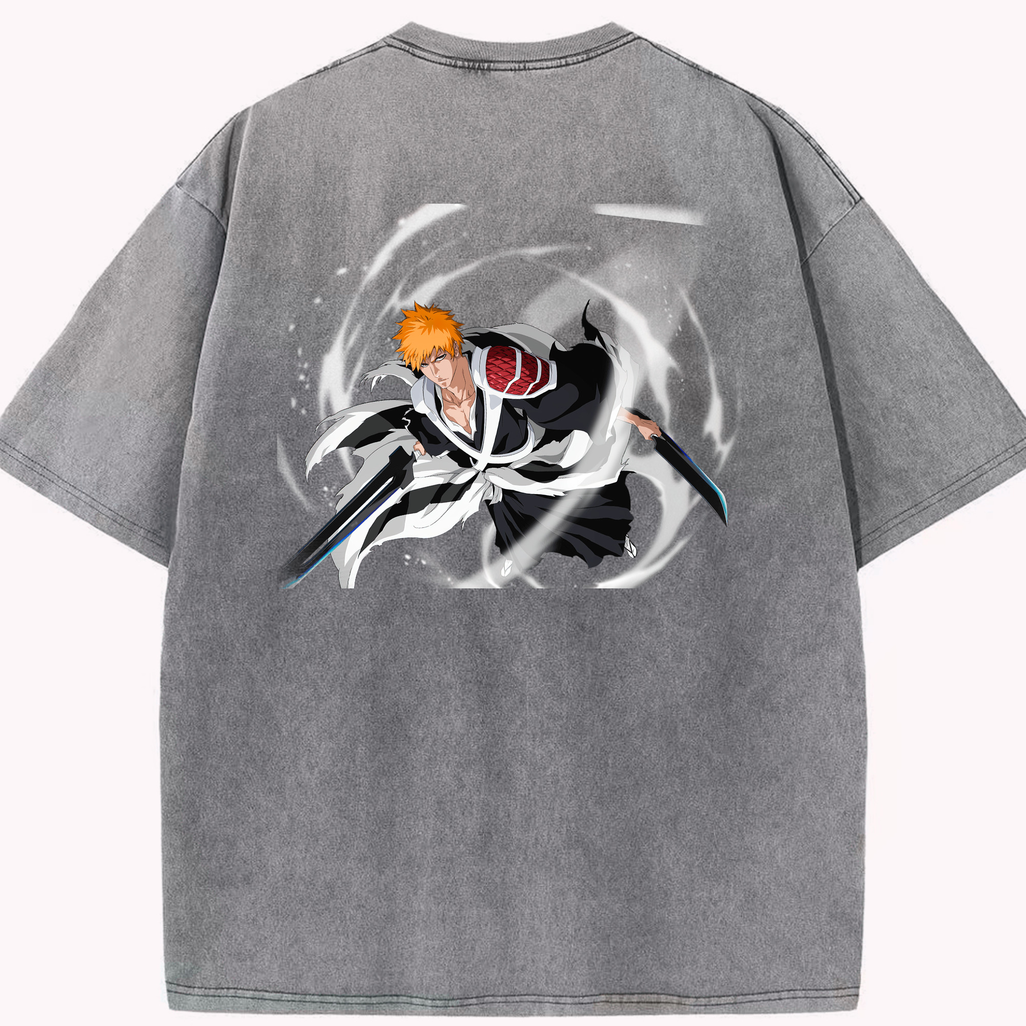 （画像用） ブリーチ 黒崎一護（くろさき いちご）BLEACH Kurosaki Ichigo 綿100% ヴィンテージ風 半袖Tシャツ（背面プリント）
