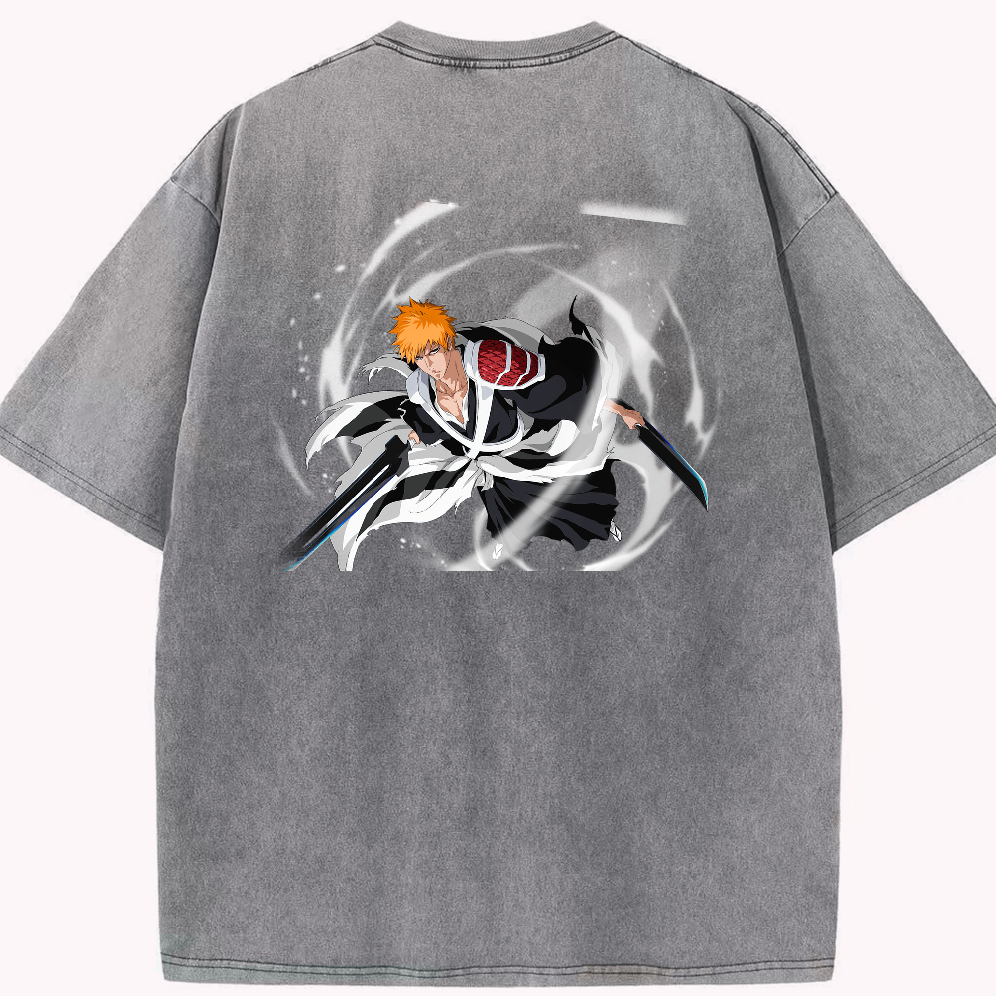 （画像用） ブリーチ 黒崎一護（くろさき いちご）BLEACH Kurosaki Ichigo 綿100% ヴィンテージ風 半袖Tシャツ（背面プリント）
