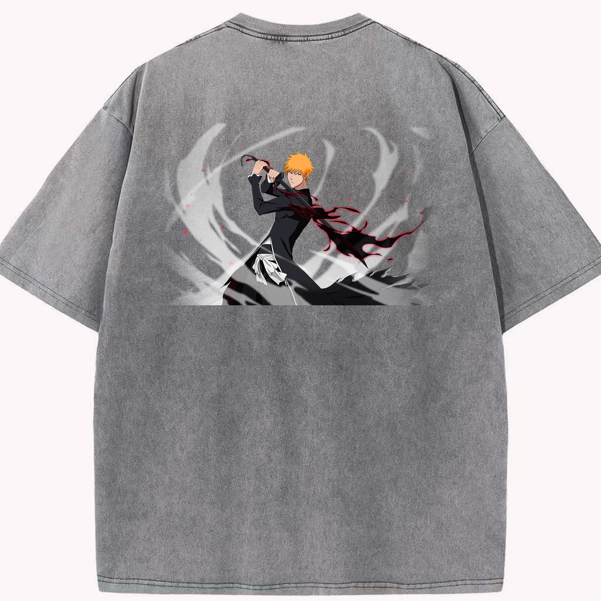 （画像用） ブリーチ 黒崎一護（くろさき いちご）BLEACH Kurosaki Ichigo 綿100% ヴィンテージ風 半袖Tシャツ（背面プリント）