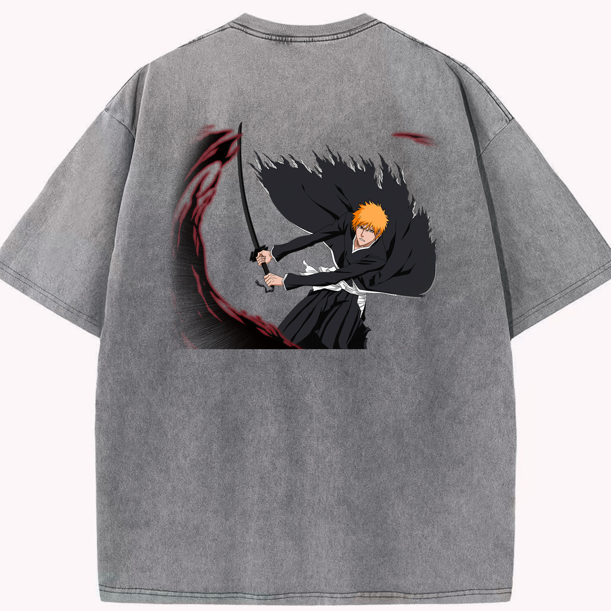 （画像用） ブリーチ 黒崎一護（くろさき いちご）BLEACH Kurosaki Ichigo 綿100% ヴィンテージ風 半袖Tシャツ（背面プリント）