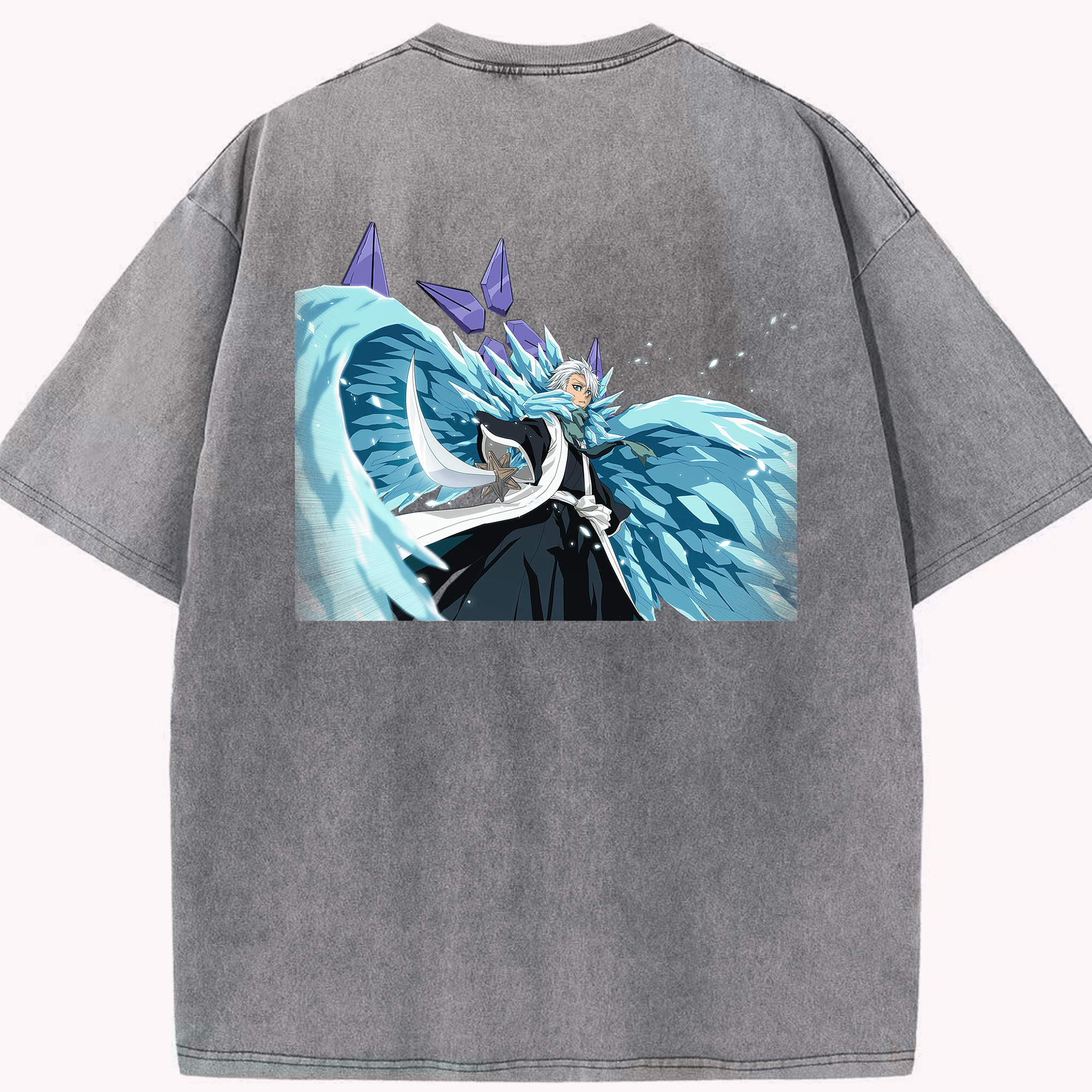 （画像用） ブリーチ 日番谷冬獅郎（ひつがや とうしろう） BLEACH Hitsugaya Toushirou 綿100% ヴィンテージ風 半袖Tシャツ（背面プリント）