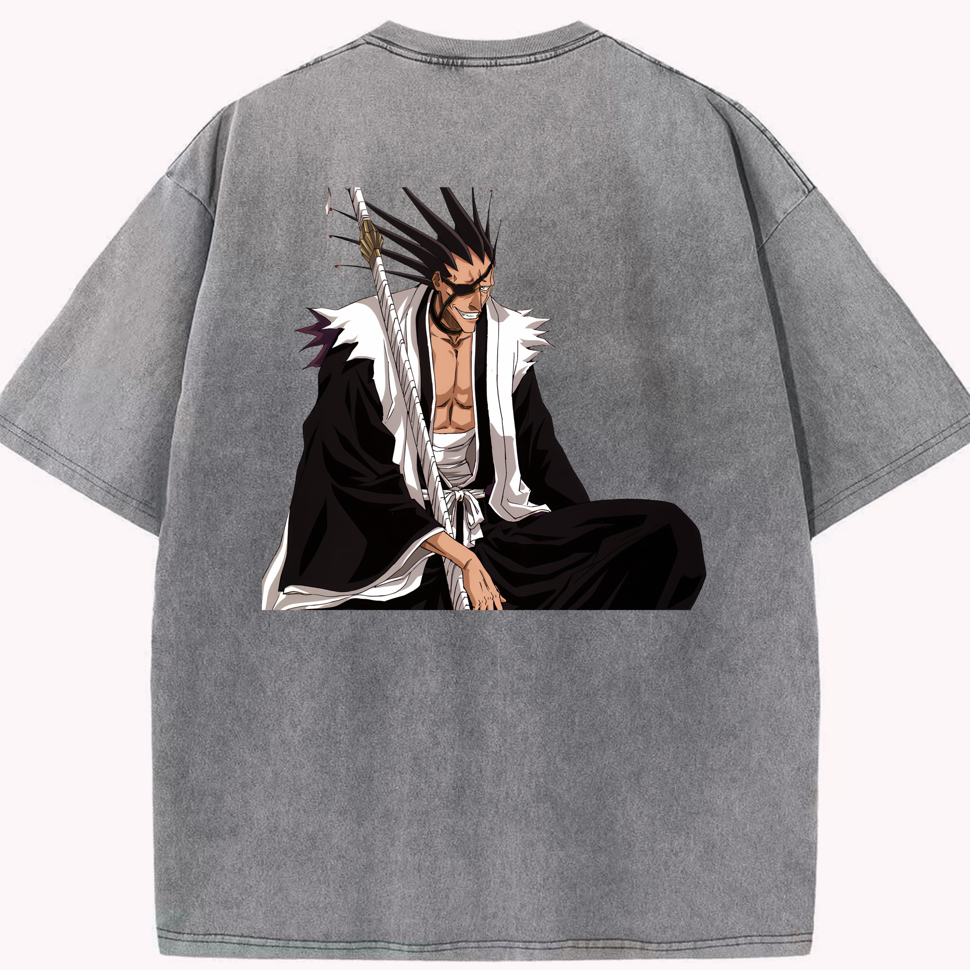 （画像用） ブリーチ ざらき けんぱち BLEACH Zaraki Kenpachi 綿100% ヴィンテージ風 半袖Tシャツ（背面プリント）
