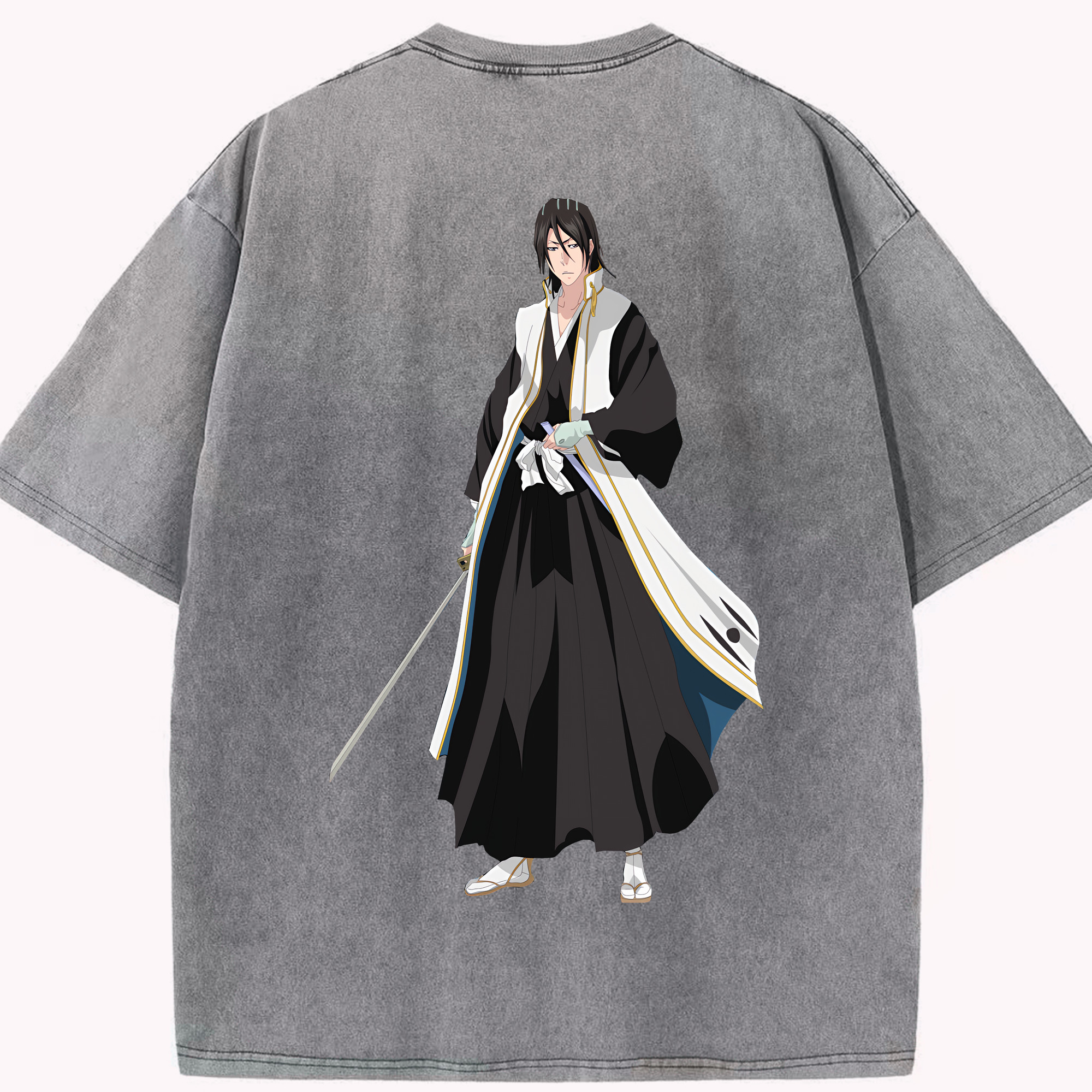 （画像用） ブリーチ くちき びゃくや BLEACH Kuchiki Byakuya 綿100% ヴィンテージ風 半袖Tシャツ（背面プリント）
