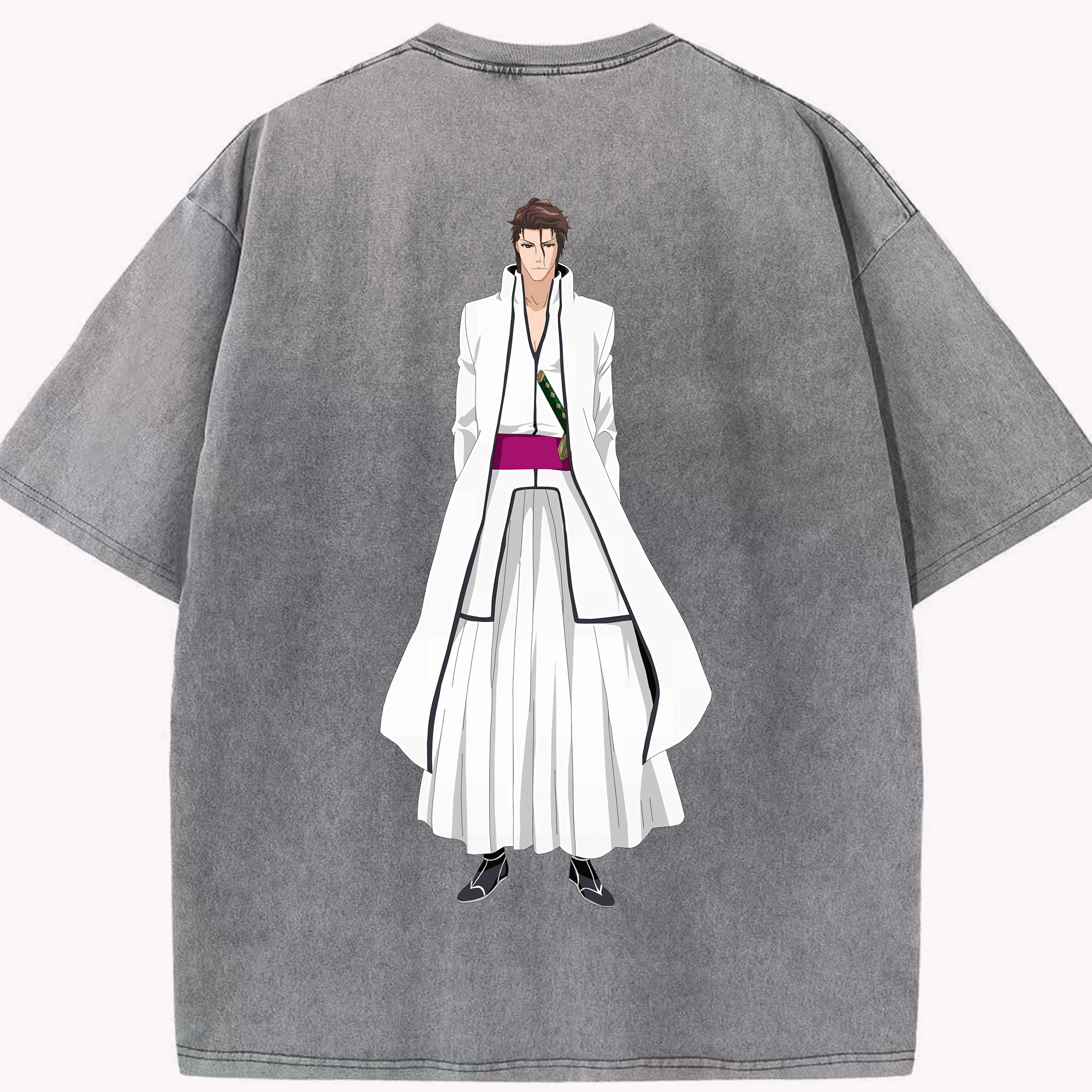 （画像用） ブリーチ 藍染 惣右介（あいぜん そうすけ） BLEACH Aizen Sousuke 綿100% ヴィンテージ風 半袖Tシャツ（背面プリント）