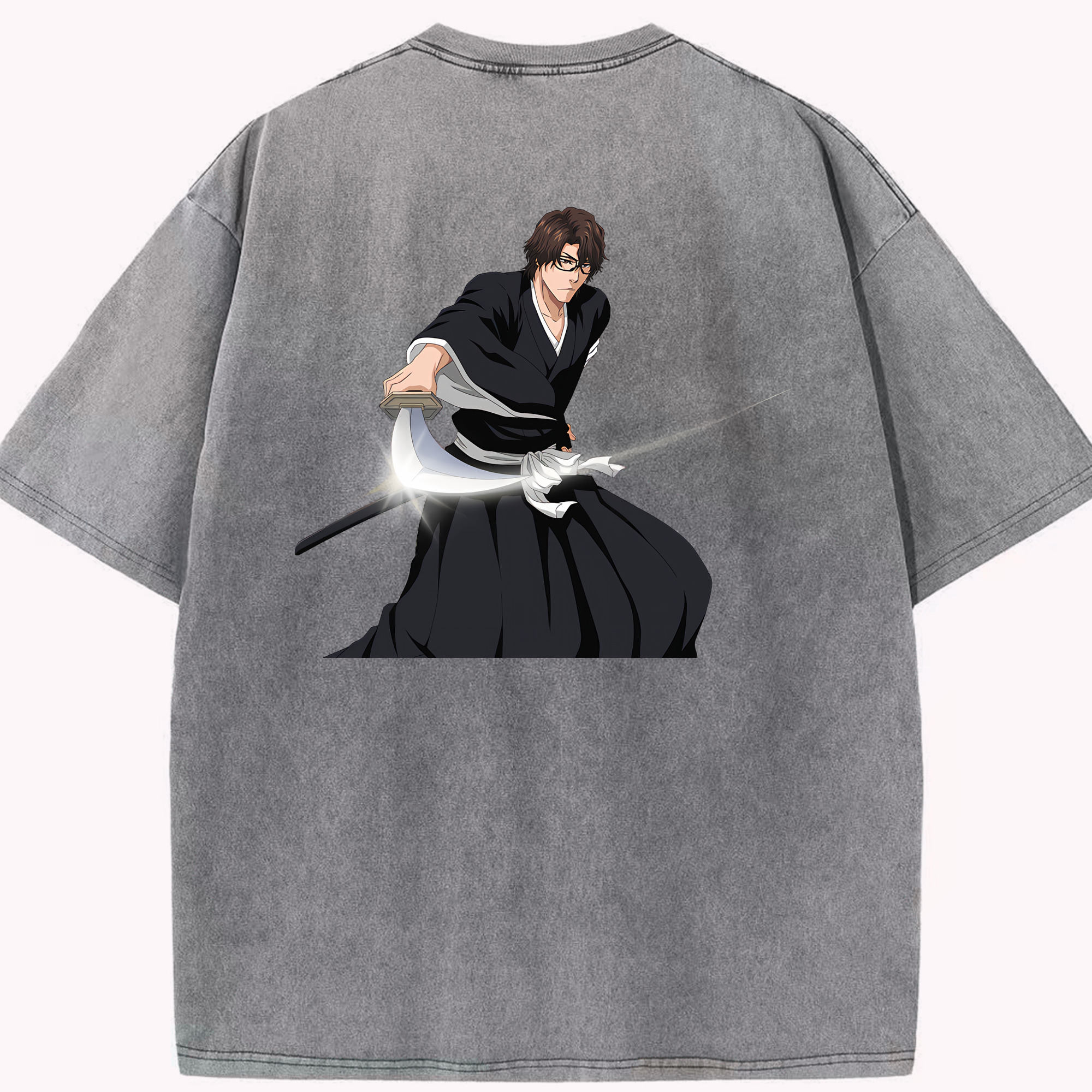 （画像用） ブリーチ 藍染 惣右介（あいぜん そうすけ） BLEACH Aizen Sousuke 綿100% ヴィンテージ風 半袖Tシャツ（背面プリント）
