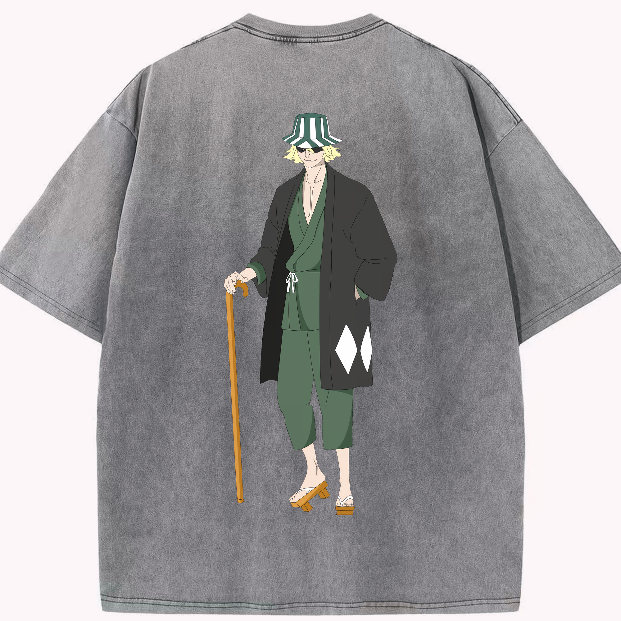 （画像用） "ブリーチ 浦原 喜助（うらはら きすけ） BLEACH Urahara Kisuke " 綿100% ヴィンテージ風 半袖Tシャツ（背面プリント）