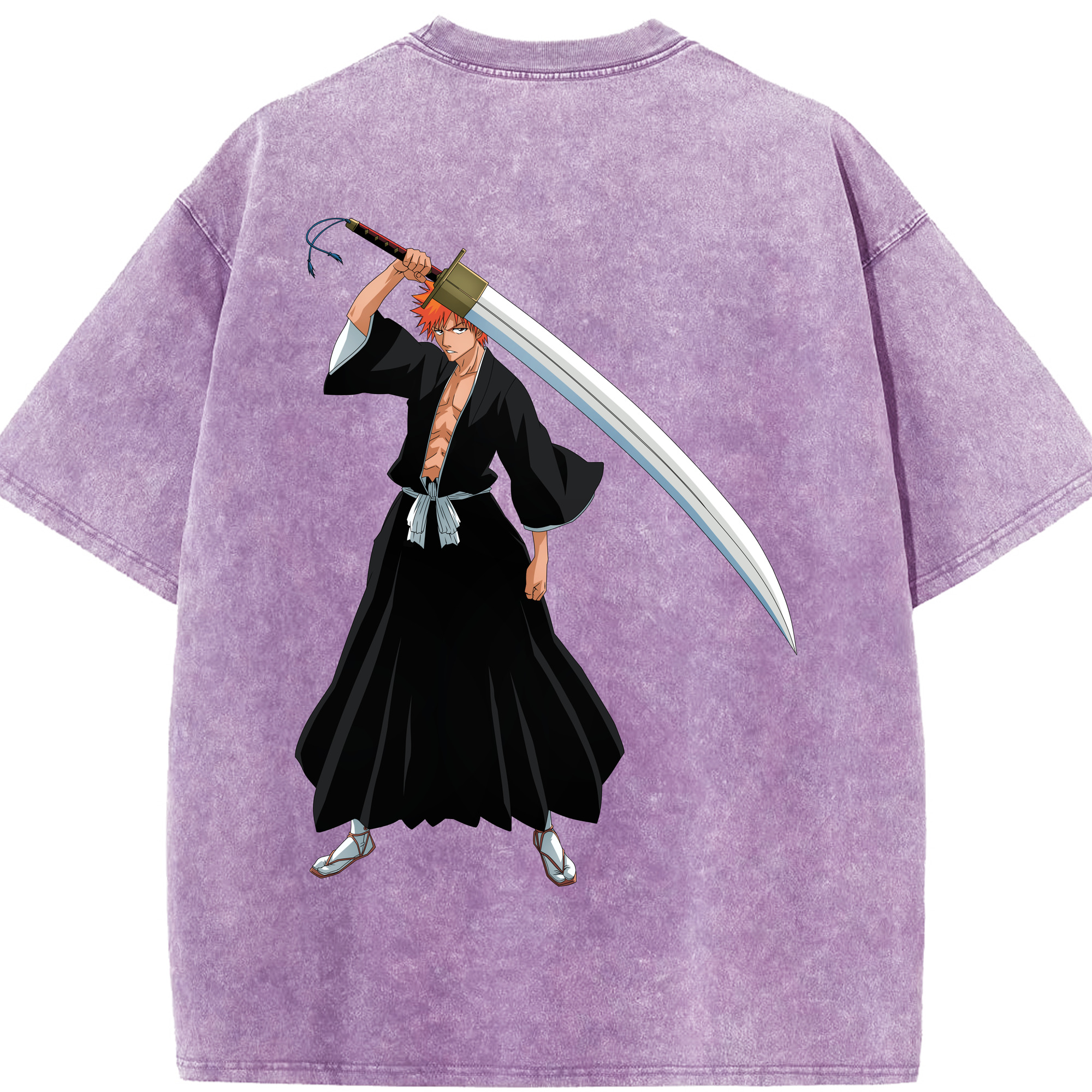 （画像用） ブリーチ 黒崎一護（くろさき いちご）BLEACH Kurosaki Ichigo 綿100% ヴィンテージ風 半袖Tシャツ（背面プリント）