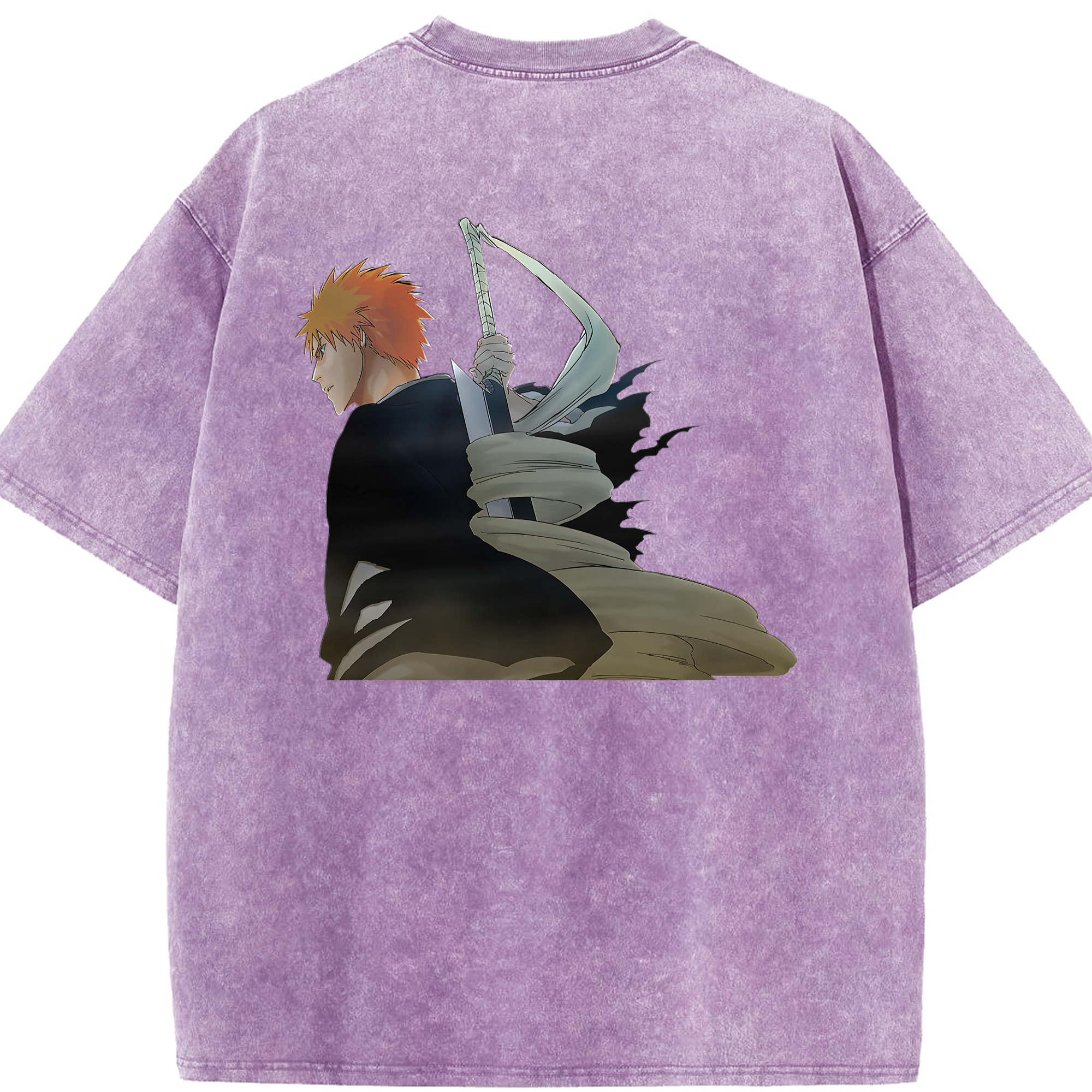 （画像用） ブリーチ 黒崎一護（くろさき いちご）BLEACH Kurosaki Ichigo 綿100% ヴィンテージ風 半袖Tシャツ（背面プリント）