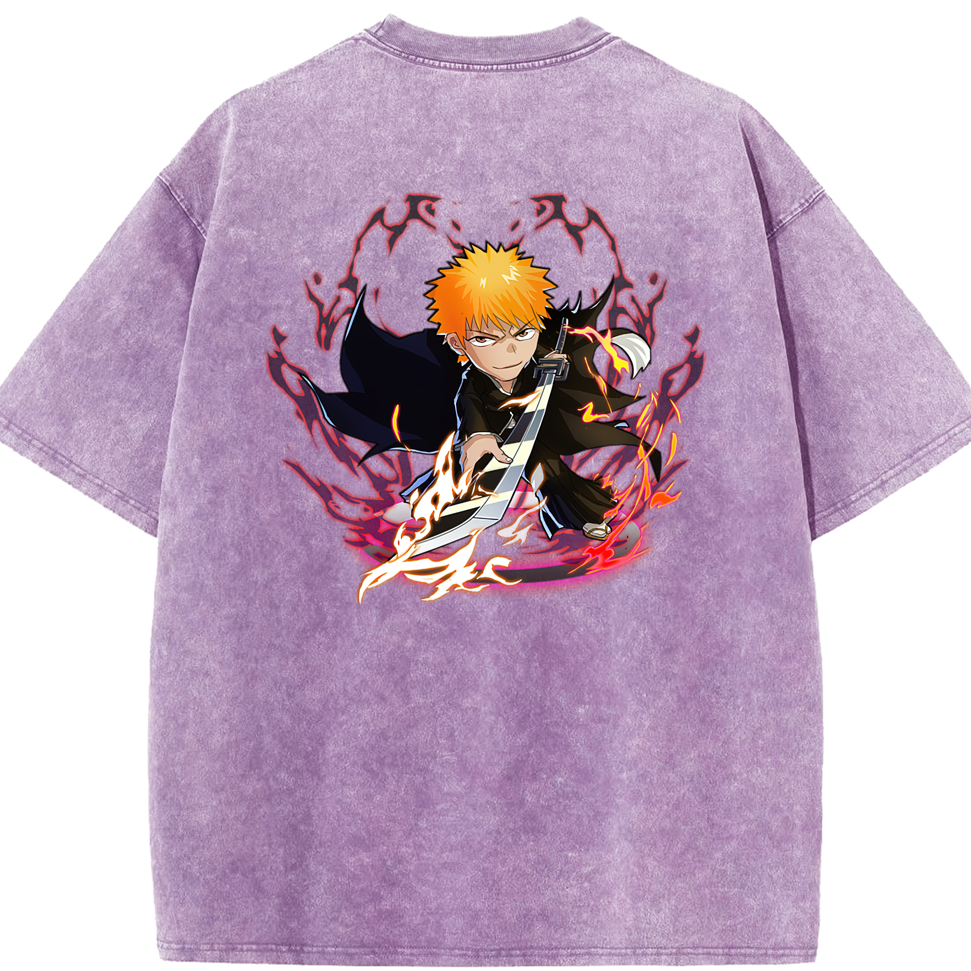 （画像用） ブリーチ 黒崎一護（くろさき いちご）BLEACH Kurosaki Ichigo 綿100% ヴィンテージ風 半袖Tシャツ（背面プリント）