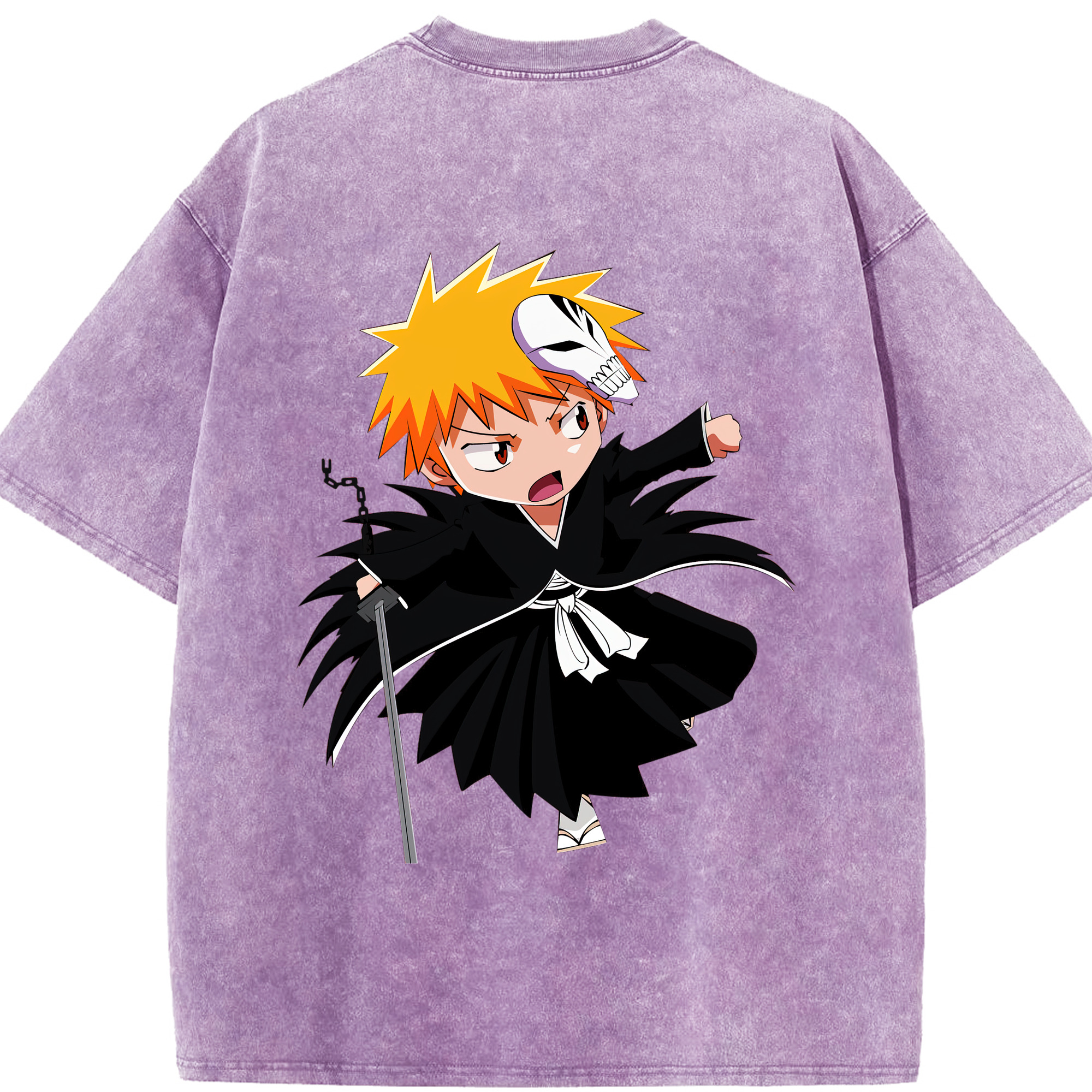 （画像用） ブリーチ 黒崎一護（くろさき いちご）BLEACH Kurosaki Ichigo 綿100% ヴィンテージ風 半袖Tシャツ（背面プリント）