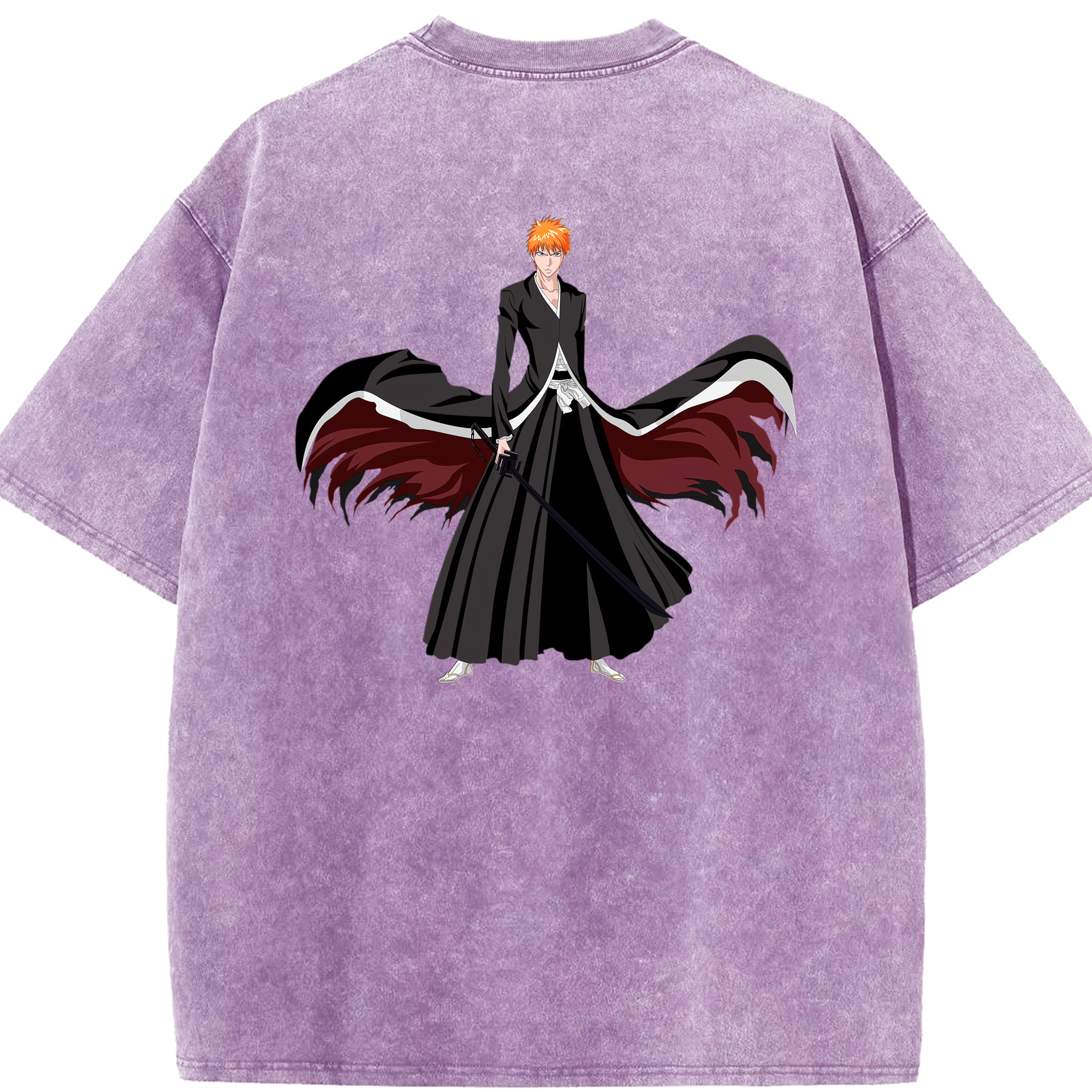 （画像用） ブリーチ 黒崎一護（くろさき いちご）BLEACH Kurosaki Ichigo 綿100% ヴィンテージ風 半袖Tシャツ（背面プリント）