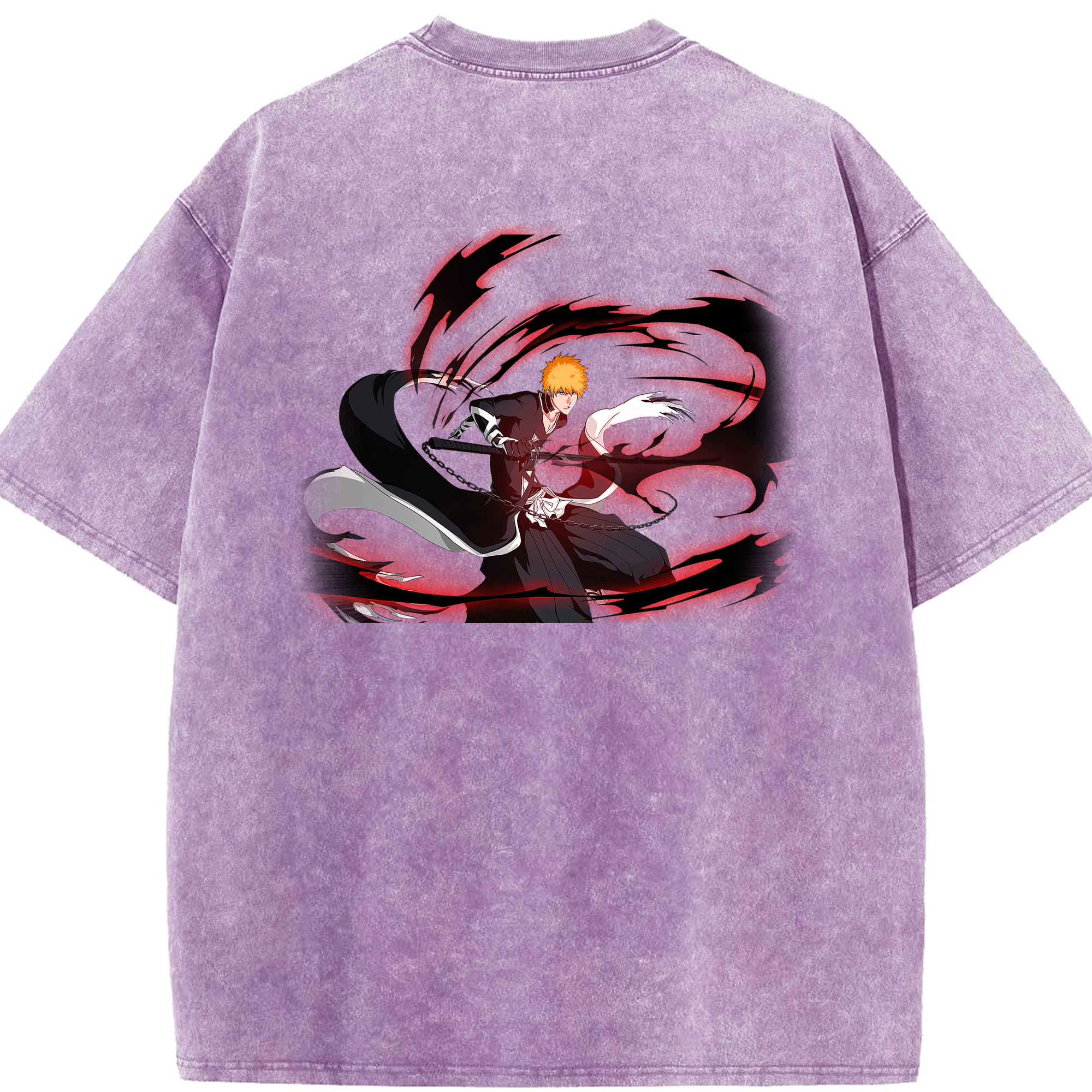 （画像用） ブリーチ 黒崎一護（くろさき いちご）BLEACH Kurosaki Ichigo 綿100% ヴィンテージ風 半袖Tシャツ（背面プリント）