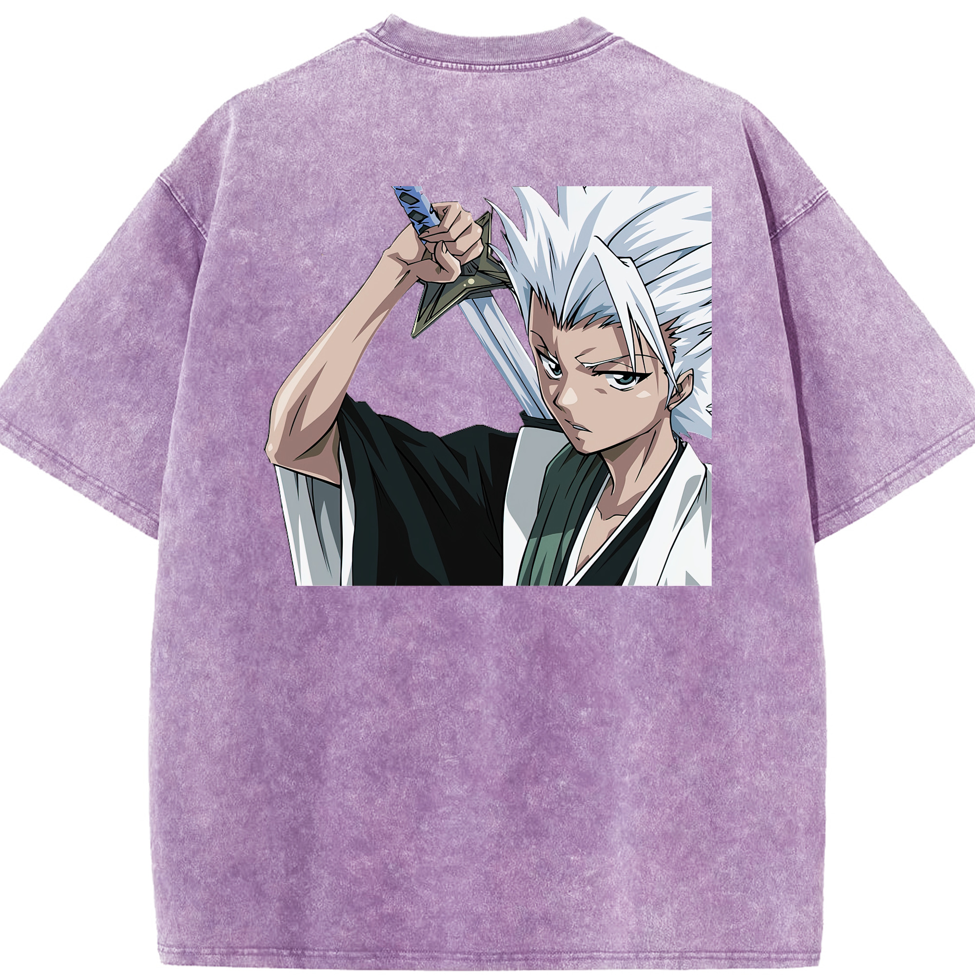 （画像用） ブリーチ 日番谷冬獅郎（ひつがや とうしろう） BLEACH Hitsugaya Toushirou 綿100% ヴィンテージ風 半袖Tシャツ（背面プリント）