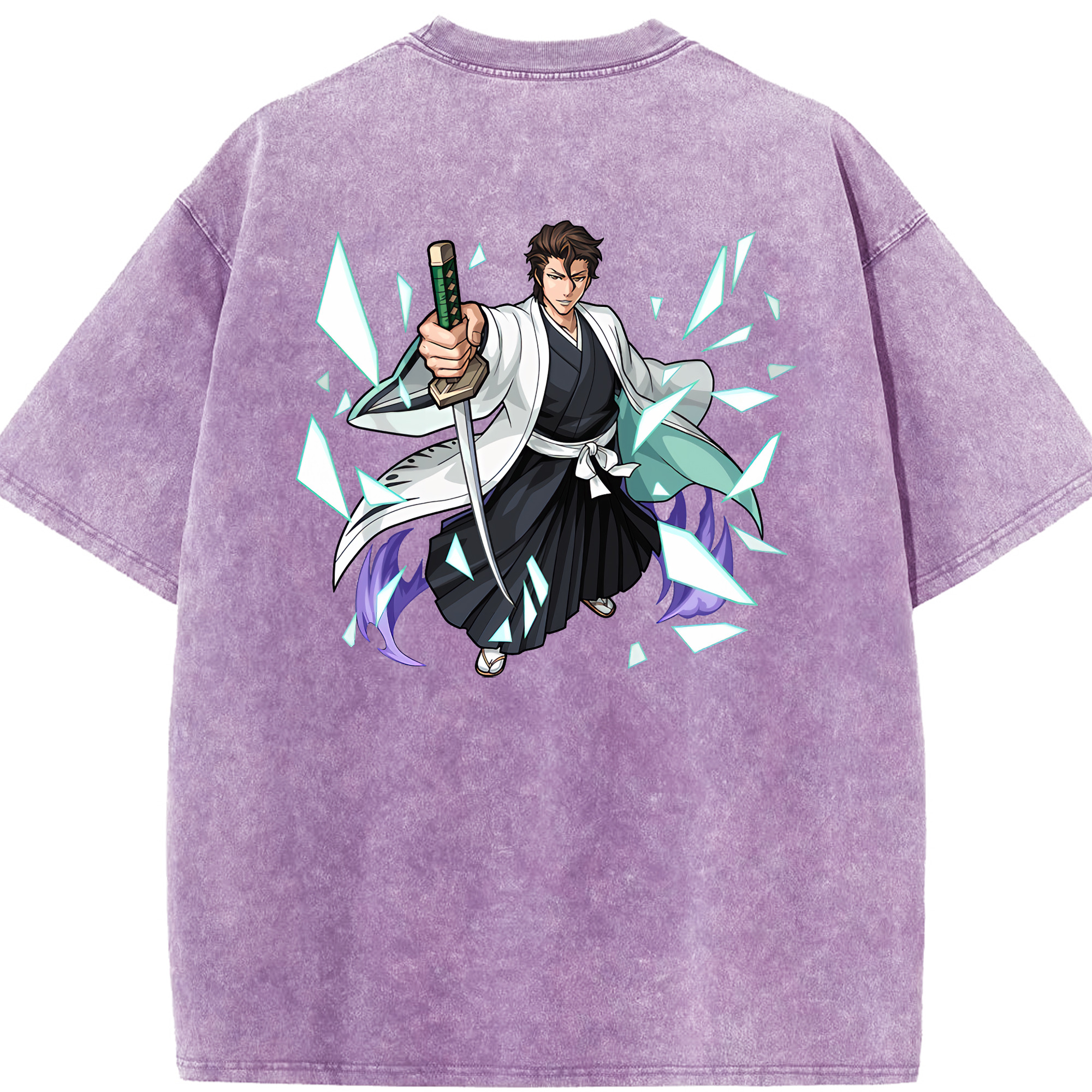 （画像用） ブリーチ 藍染 惣右介（あいぜん そうすけ） BLEACH Aizen Sousuke 綿100% ヴィンテージ風 半袖Tシャツ（背面プリント）