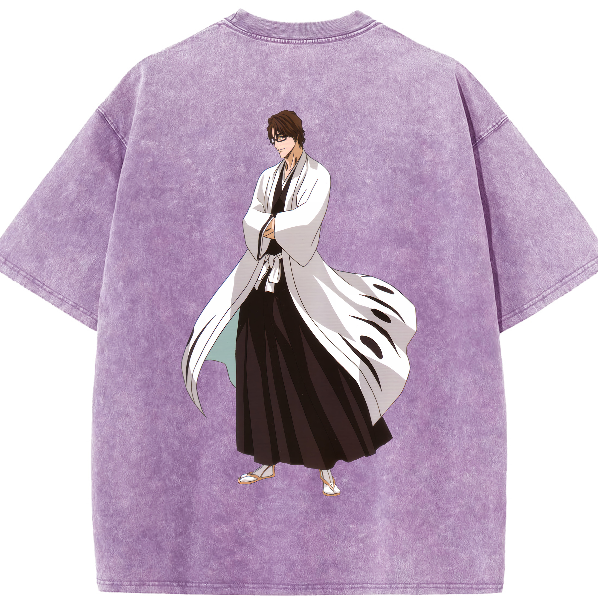 （画像用） ブリーチ 藍染 惣右介（あいぜん そうすけ） BLEACH Aizen Sousuke 綿100% ヴィンテージ風 半袖Tシャツ（背面プリント）