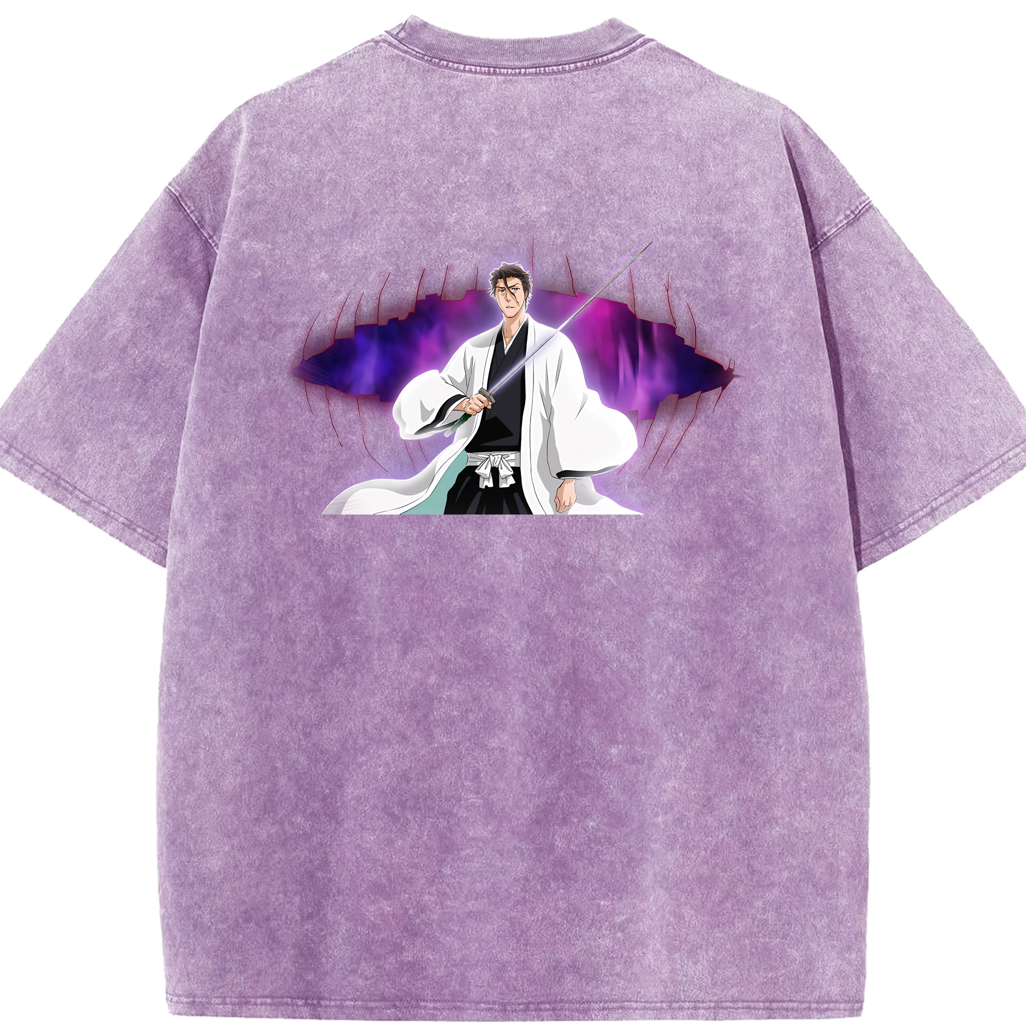 （画像用） ブリーチ 藍染 惣右介（あいぜん そうすけ） BLEACH Aizen Sousuke 綿100% ヴィンテージ風 半袖Tシャツ（背面プリント）