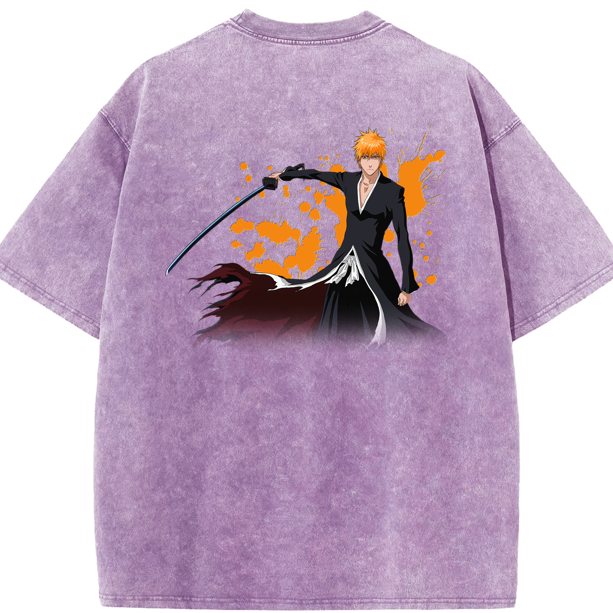 （画像用） ブリーチ 黒崎一護（くろさき いちご）BLEACH Kurosaki Ichigo 綿100% ヴィンテージ風 半袖Tシャツ（背面プリント）