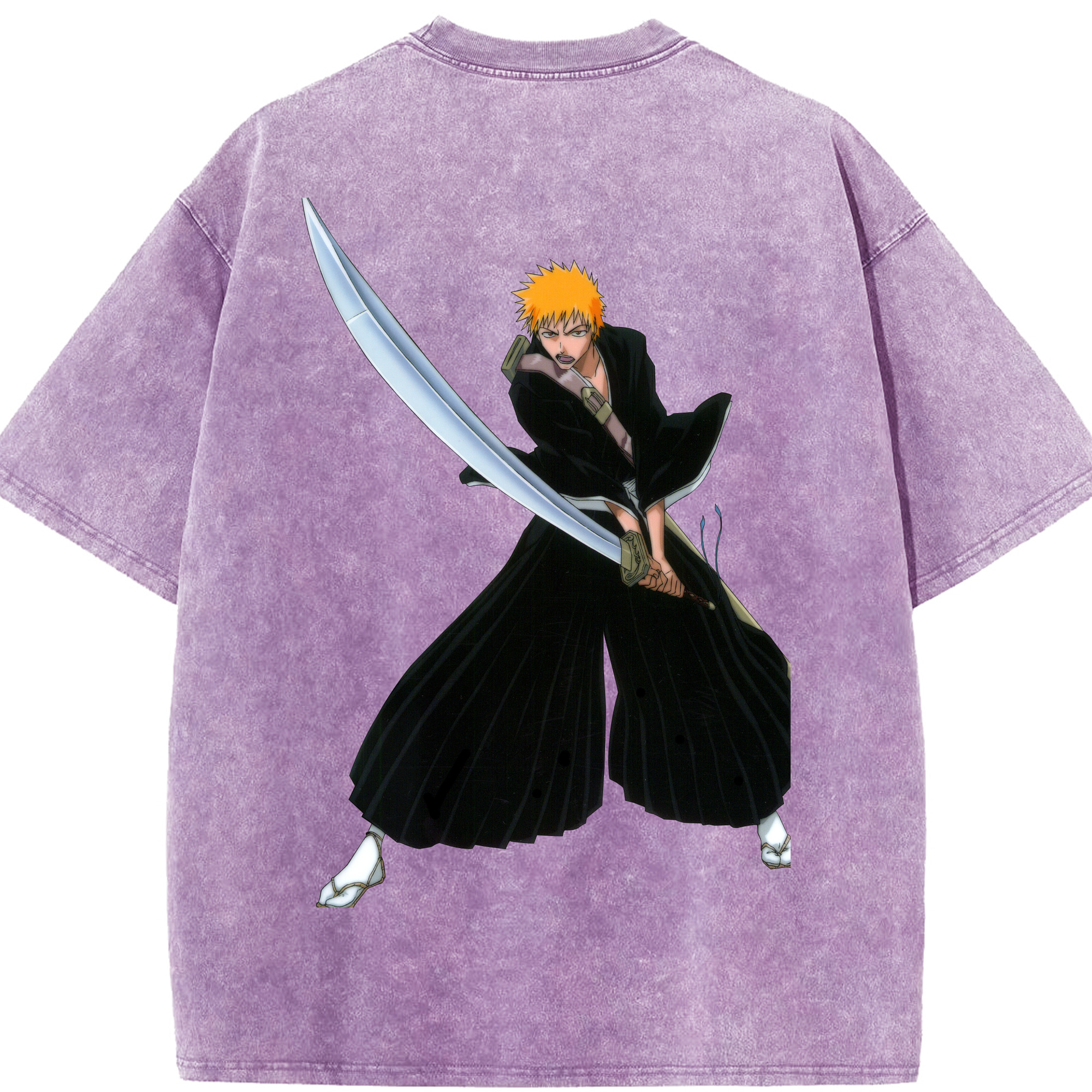 （画像用） ブリーチ 黒崎一護（くろさき いちご）BLEACH Kurosaki Ichigo 綿100% ヴィンテージ風 半袖Tシャツ（背面プリント）