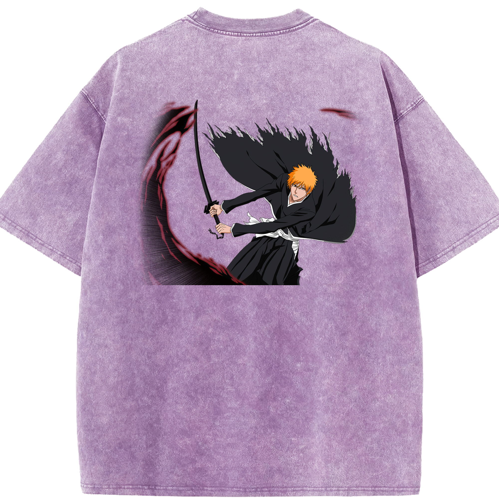 （画像用） ブリーチ 黒崎一護（くろさき いちご）BLEACH Kurosaki Ichigo 綿100% ヴィンテージ風 半袖Tシャツ（背面プリント）