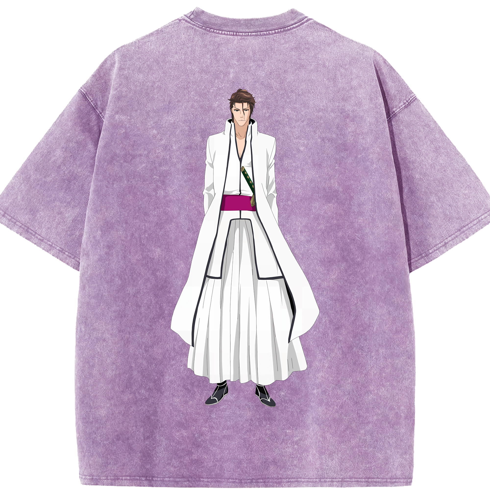 （画像用） ブリーチ 藍染 惣右介（あいぜん そうすけ） BLEACH Aizen Sousuke 綿100% ヴィンテージ風 半袖Tシャツ（背面プリント）