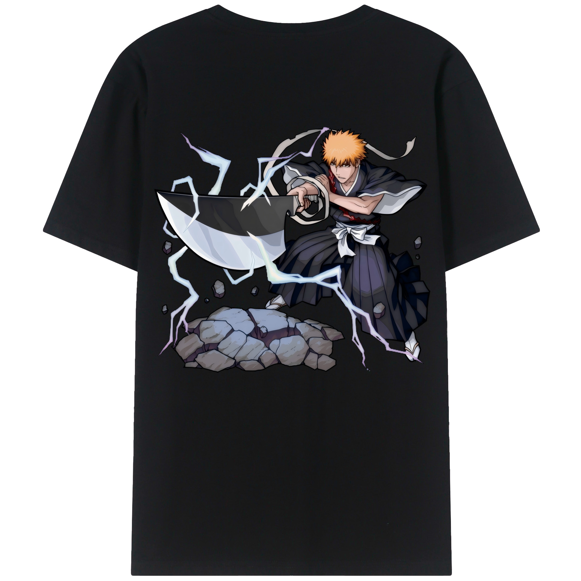 （画像用） ブリーチ 黒崎一護（くろさき いちご）BLEACH Kurosaki Ichigo 綿100％ メンズ半袖Tシャツ（バックプリント） 通気性